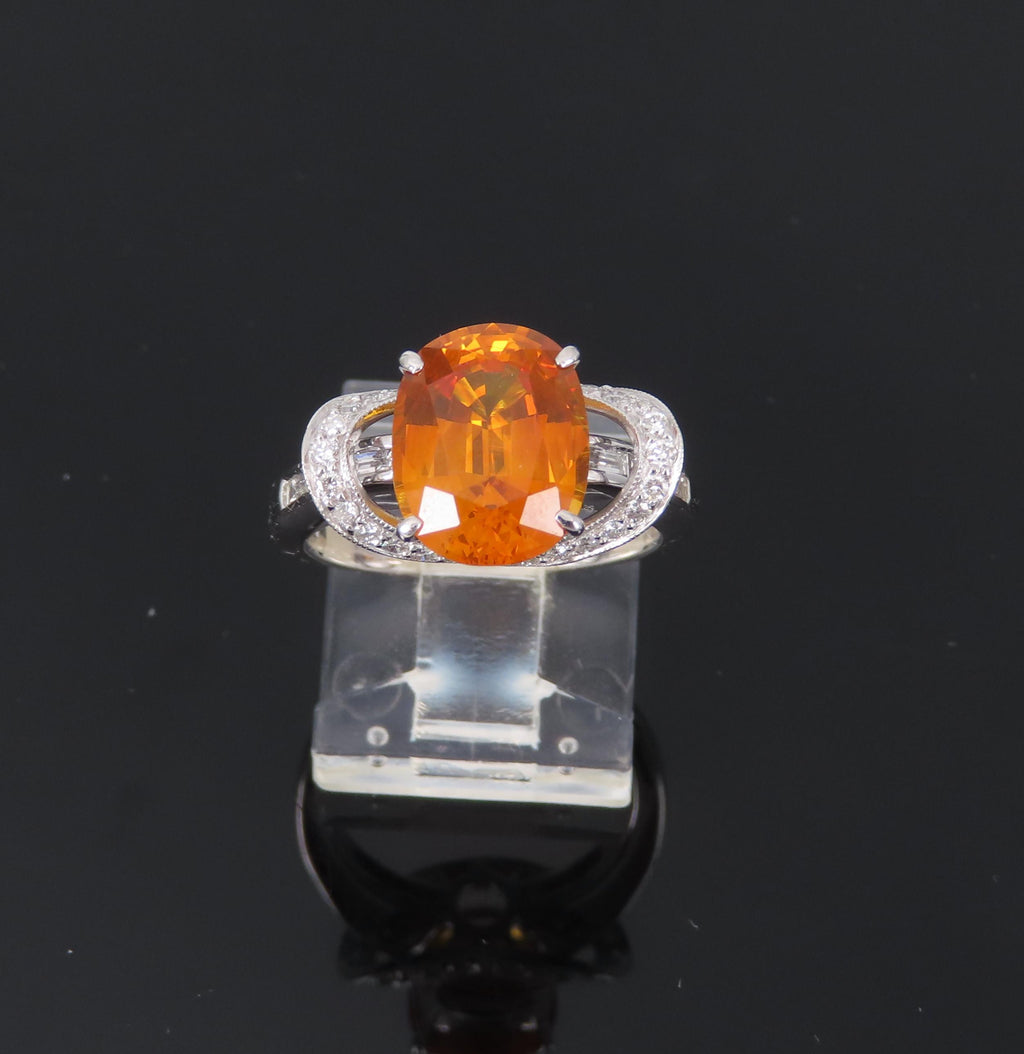 4.49ct GIA Vivid Orange Sapphire & 0.51ct Diamond Platinum Ring Size 6.5 8.1gr