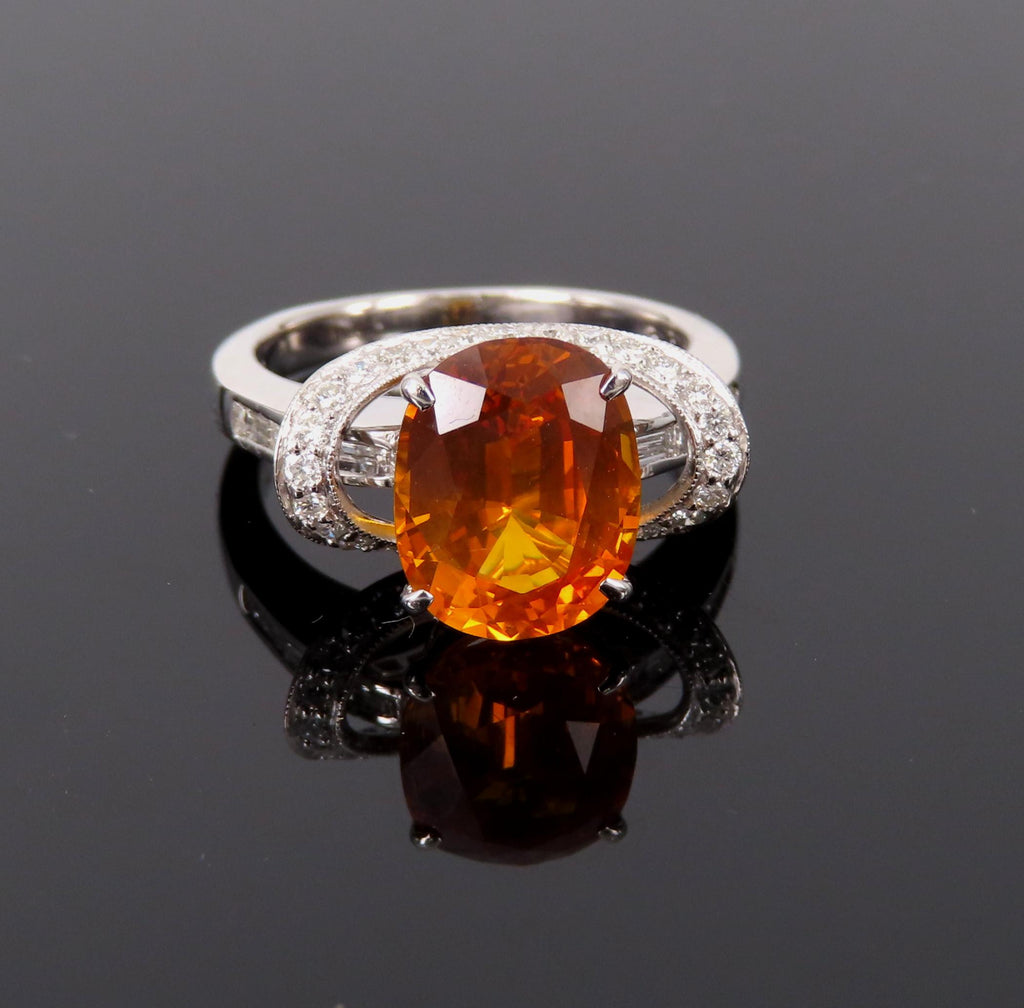 4.49ct GIA Vivid Orange Sapphire & 0.51ct Diamond Platinum Ring Size 6.5 8.1gr