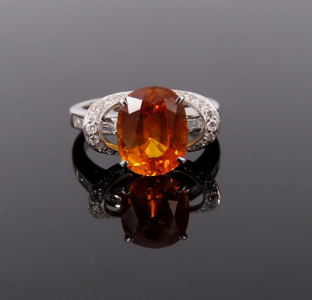4.49ct GIA Vivid Orange Sapphire & 0.51ct Diamond Platinum Ring Size 6.5 8.1gr