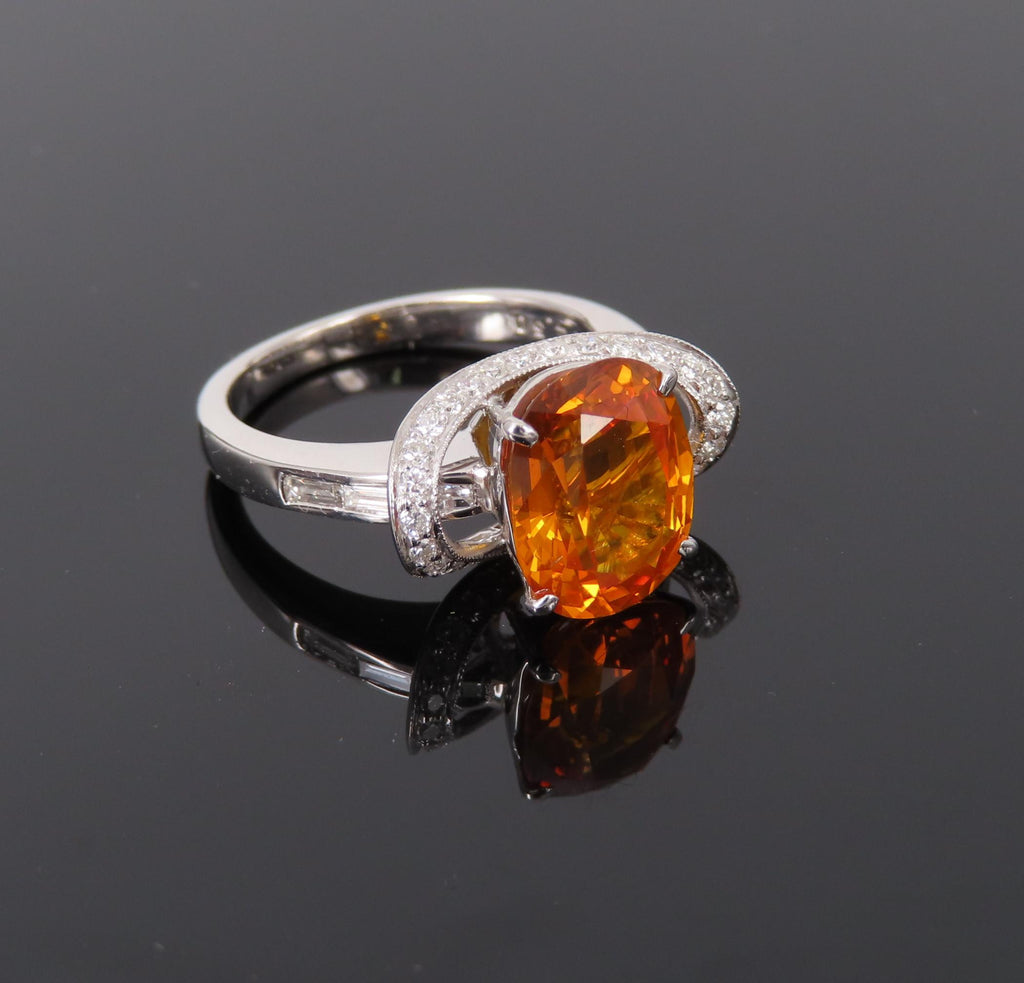 4.49ct GIA Vivid Orange Sapphire & 0.51ct Diamond Platinum Ring Size 6.5 8.1gr