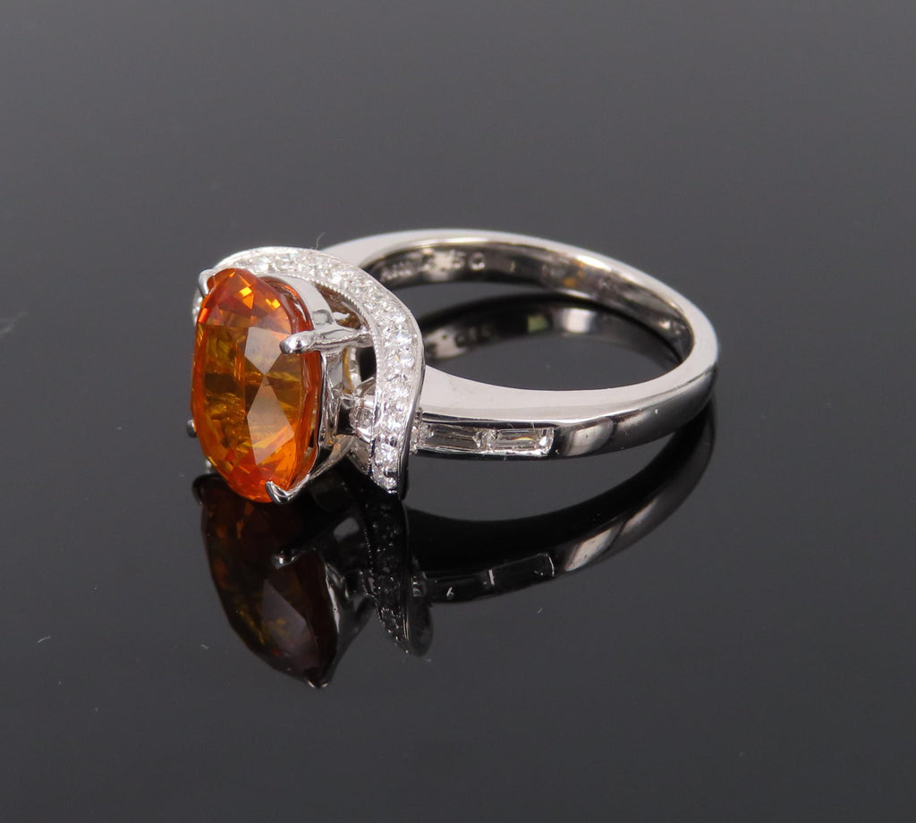 4.49ct GIA Vivid Orange Sapphire & 0.51ct Diamond Platinum Ring Size 6.5 8.1gr