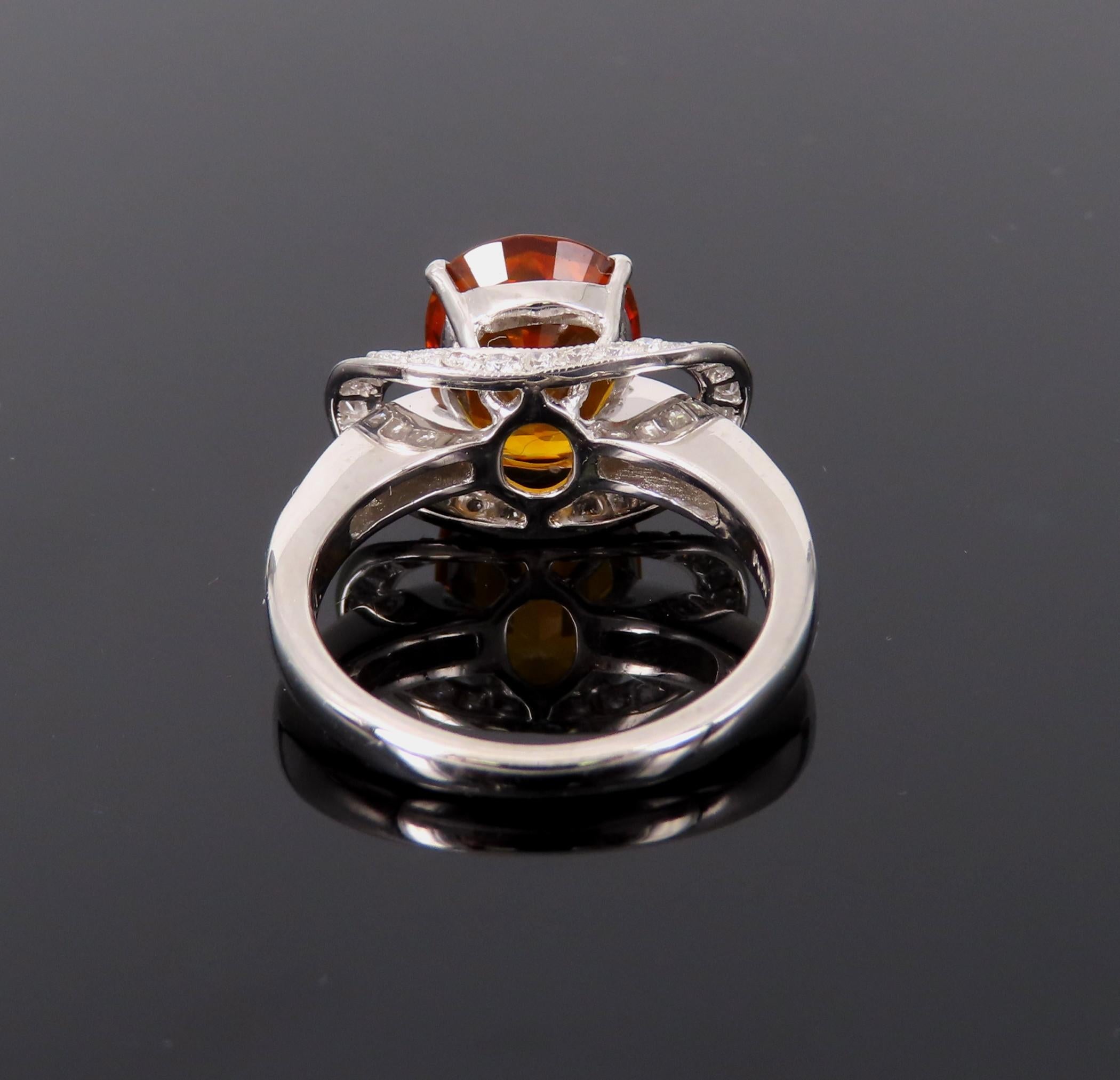 4.49ct GIA Vivid Orange Sapphire & 0.51ct Diamond Platinum Ring Size 6.5 8.1gr