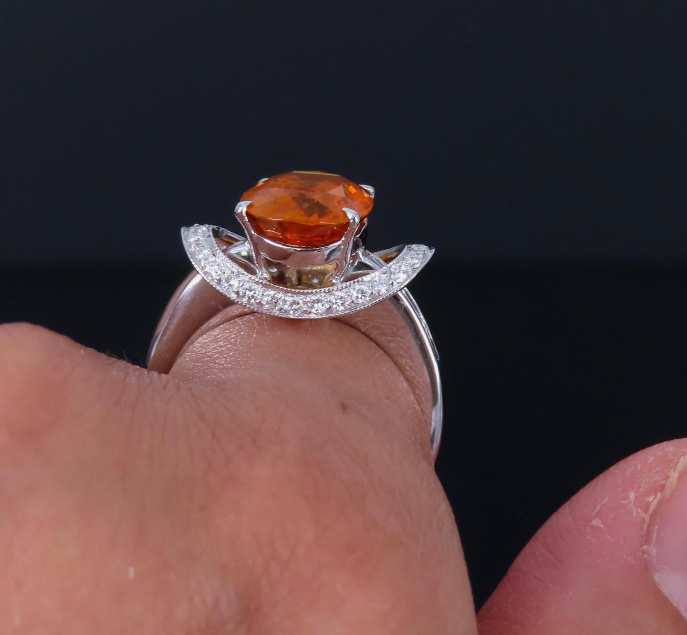 4.49ct GIA Vivid Orange Sapphire & 0.51ct Diamond Platinum Ring Size 6.5 8.1gr