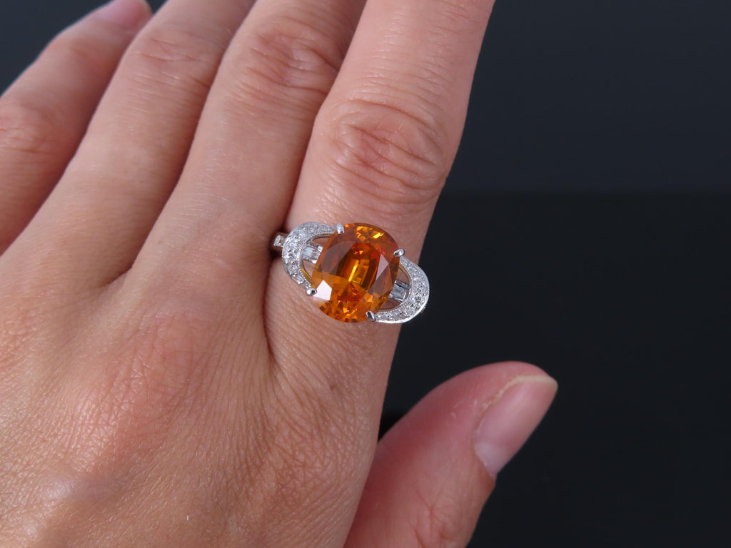 4.49ct GIA Vivid Orange Sapphire & 0.51ct Diamond Platinum Ring Size 6.5 8.1gr