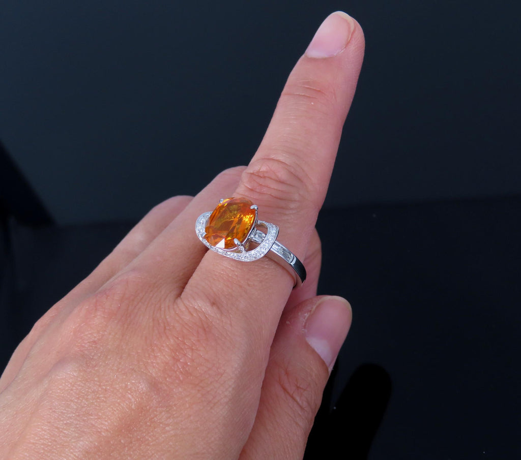 4.49ct GIA Vivid Orange Sapphire & 0.51ct Diamond Platinum Ring Size 6.5 8.1gr