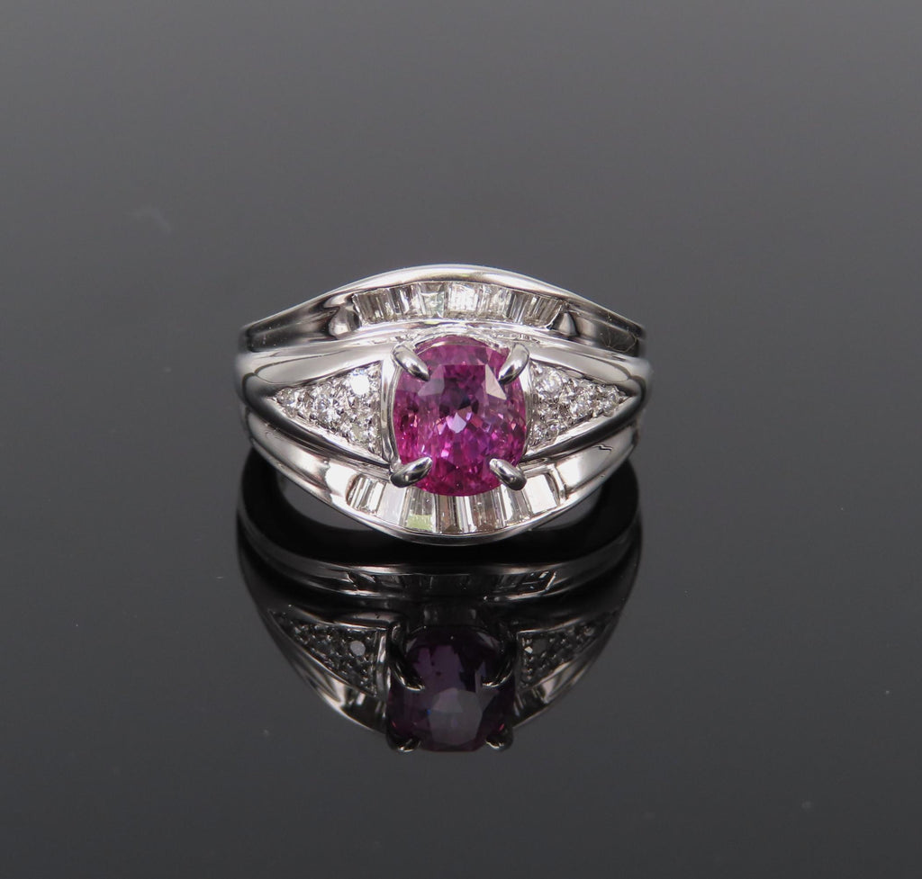 2.12ct GIA Certified Vivid Pink Sapphire & 0.54ct Diamond Platinum Ring Size 5