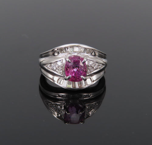 2.12ct GIA Certified Vivid Pink Sapphire & 0.54ct Diamond Platinum Ring Size 5