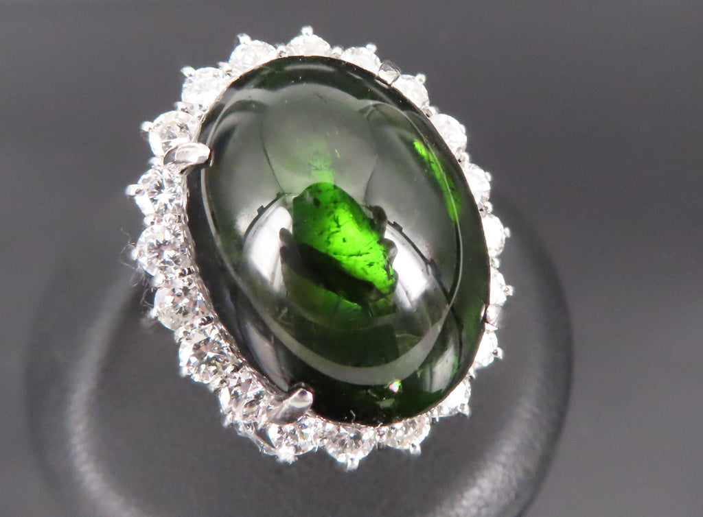 Massive 26.18ct Green Tourmaline 1.83ct Diamond 18K White Gold Ring Size 4.75