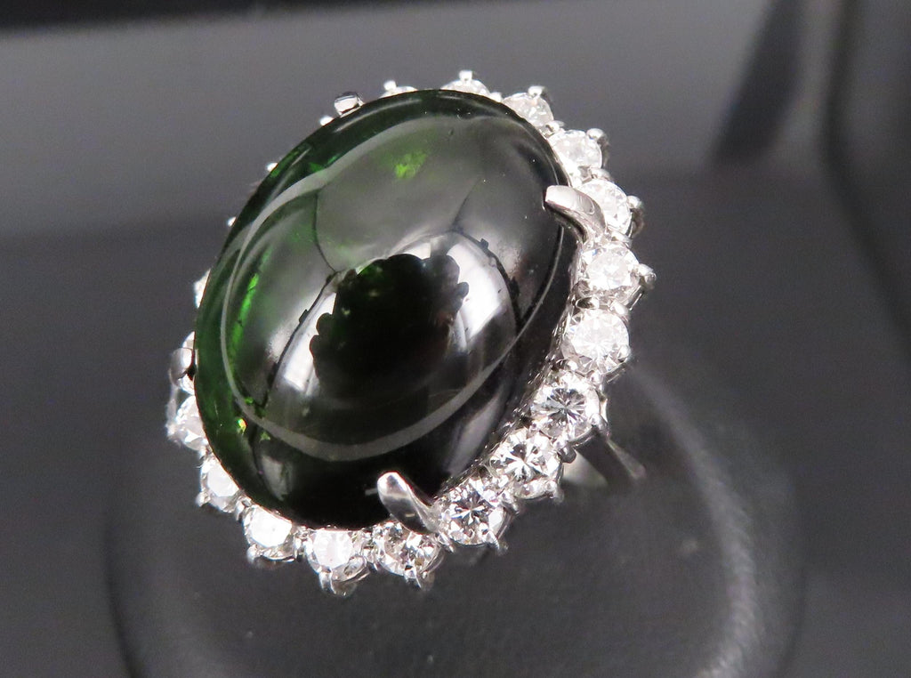 Massive 26.18ct Green Tourmaline 1.83ct Diamond 18K White Gold Ring Size 4.75