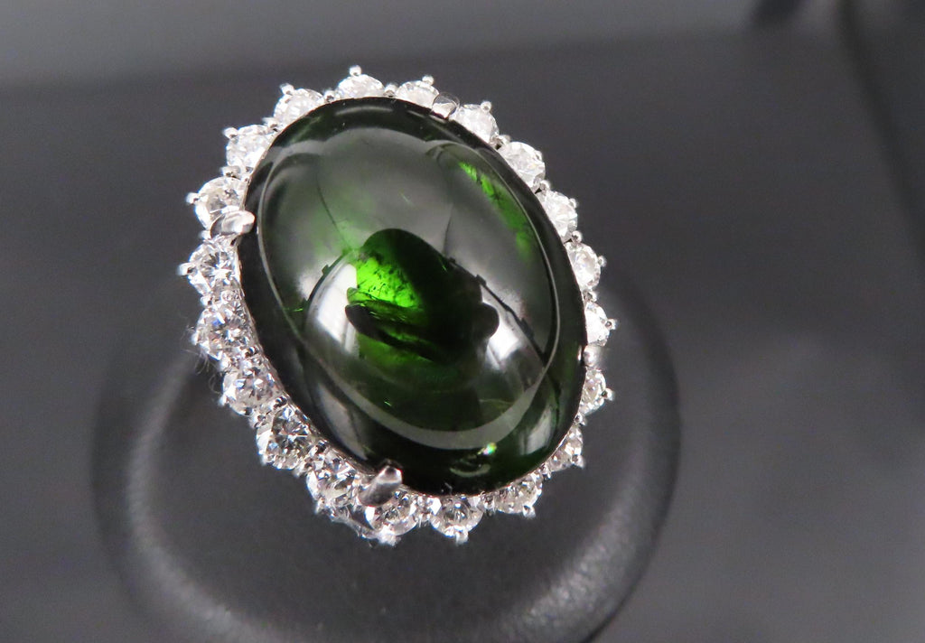 Massive 26.18ct Green Tourmaline 1.83ct Diamond 18K White Gold Ring Size 4.75