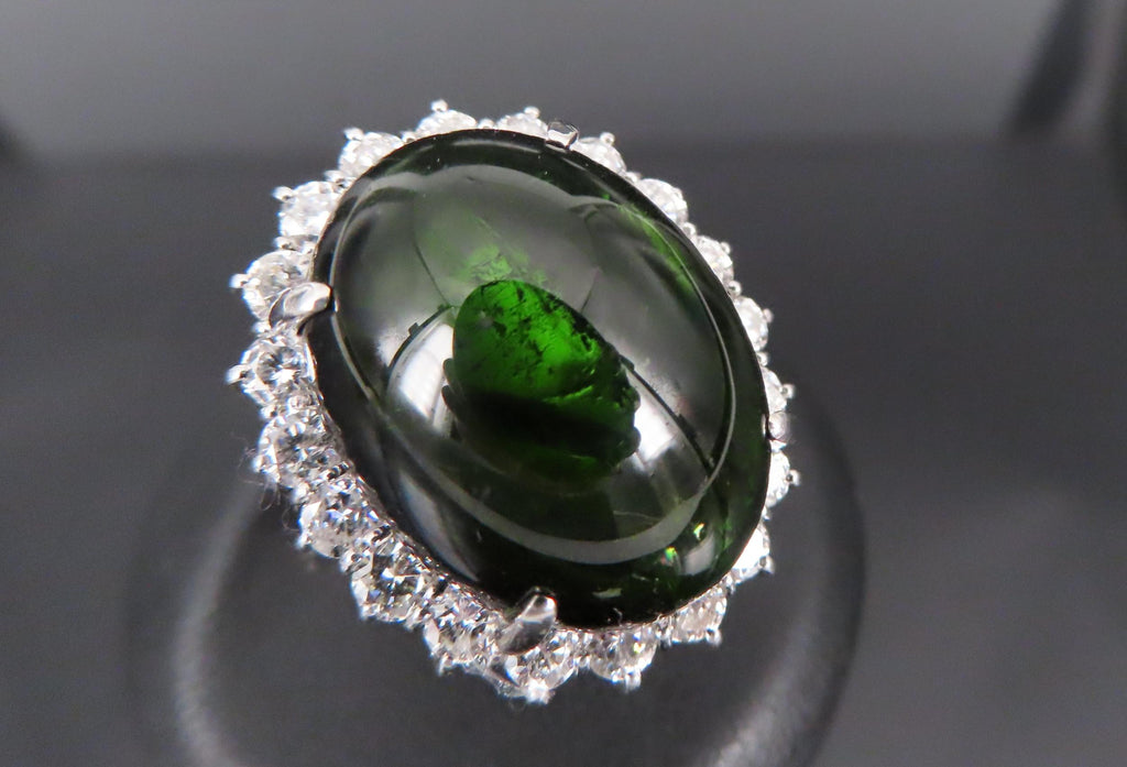 Massive 26.18ct Green Tourmaline 1.83ct Diamond 18K White Gold Ring Size 4.75