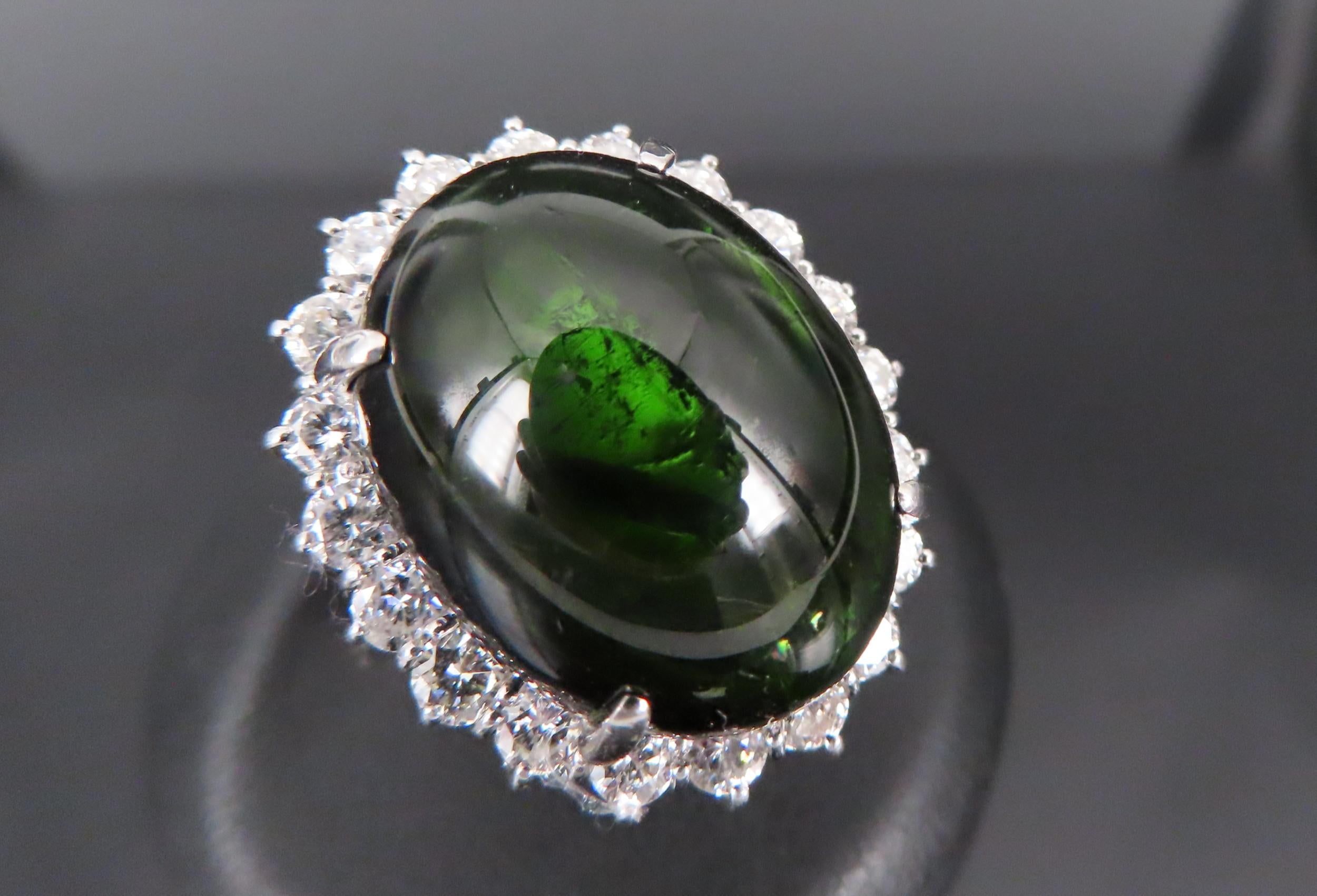 Massive 26.18ct Green Tourmaline 1.83ct Diamond 18K White Gold Ring Size 4.75