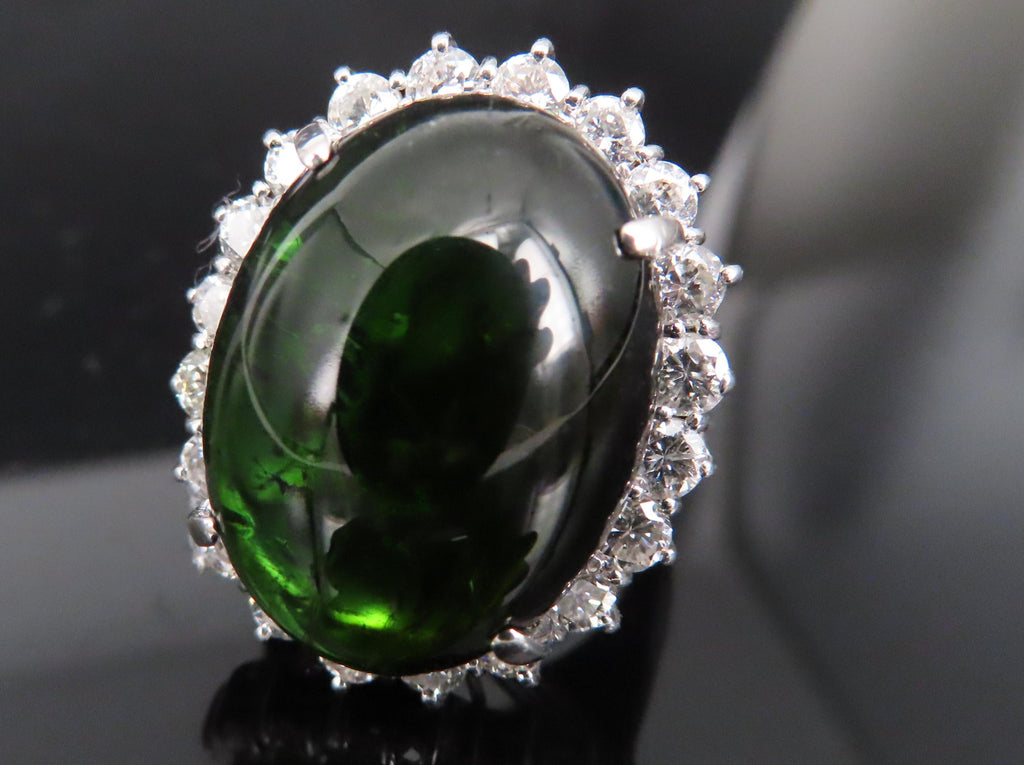 Massive 26.18ct Green Tourmaline 1.83ct Diamond 18K White Gold Ring Size 4.75