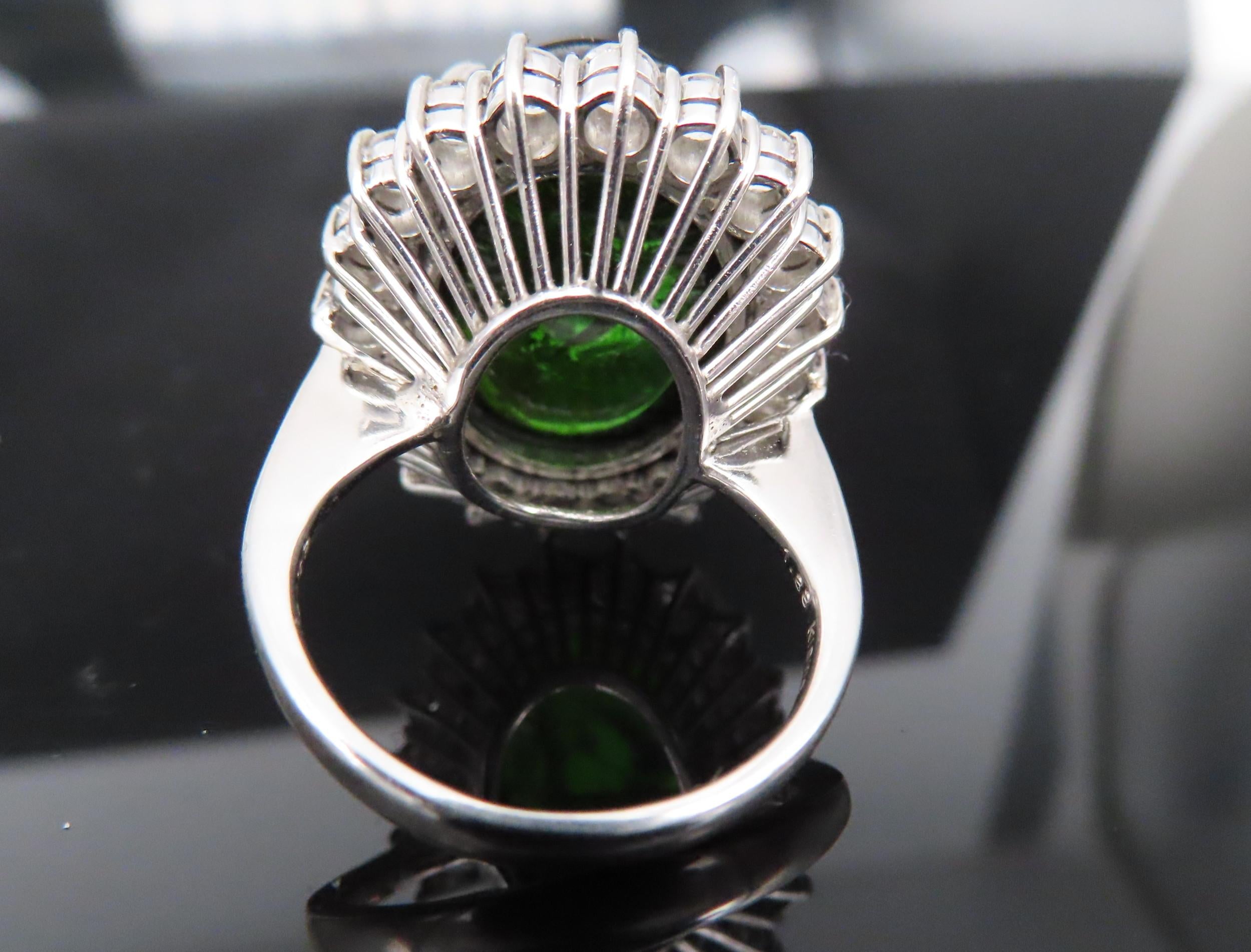 Massive 26.18ct Green Tourmaline 1.83ct Diamond 18K White Gold Ring Size 4.75