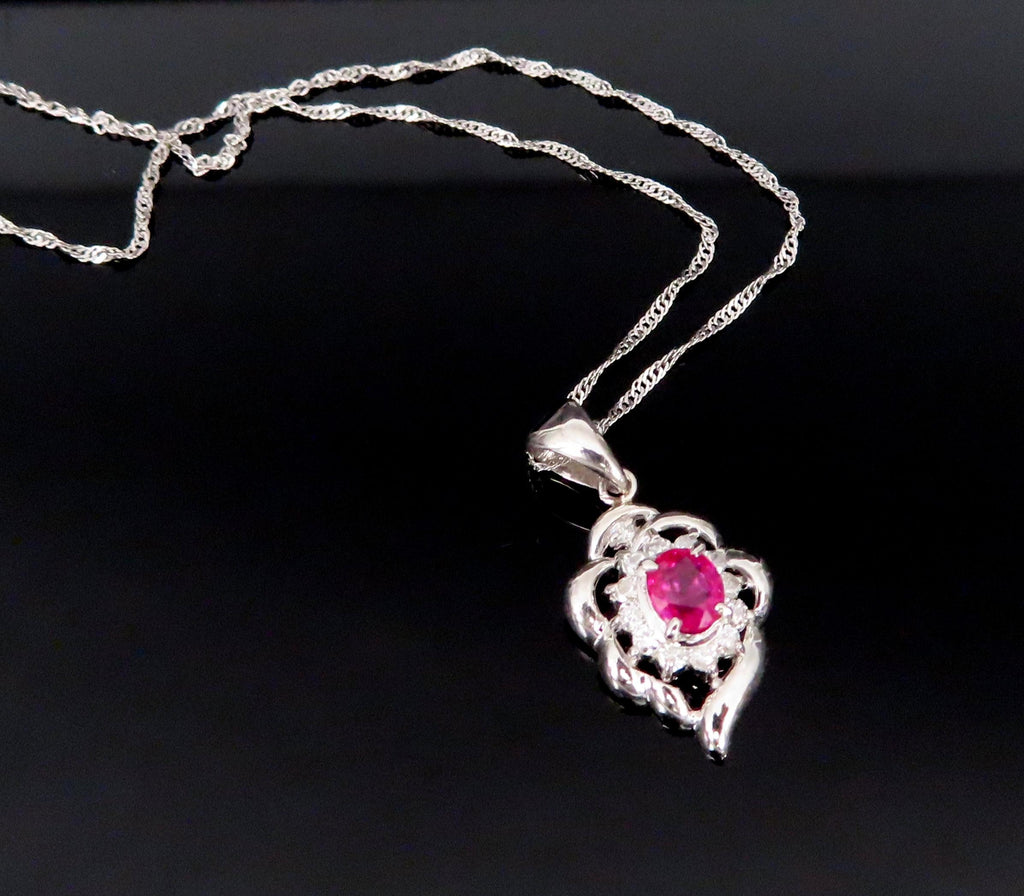 Vintage 0.37ct Intense Red Ruby & 0.15ct Diamond Platinum Necklace