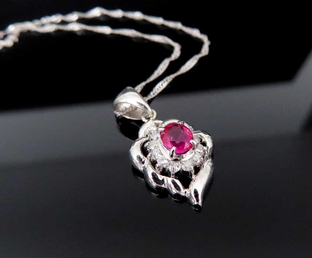 Vintage 0.37ct Intense Red Ruby & 0.15ct Diamond Platinum Necklace
