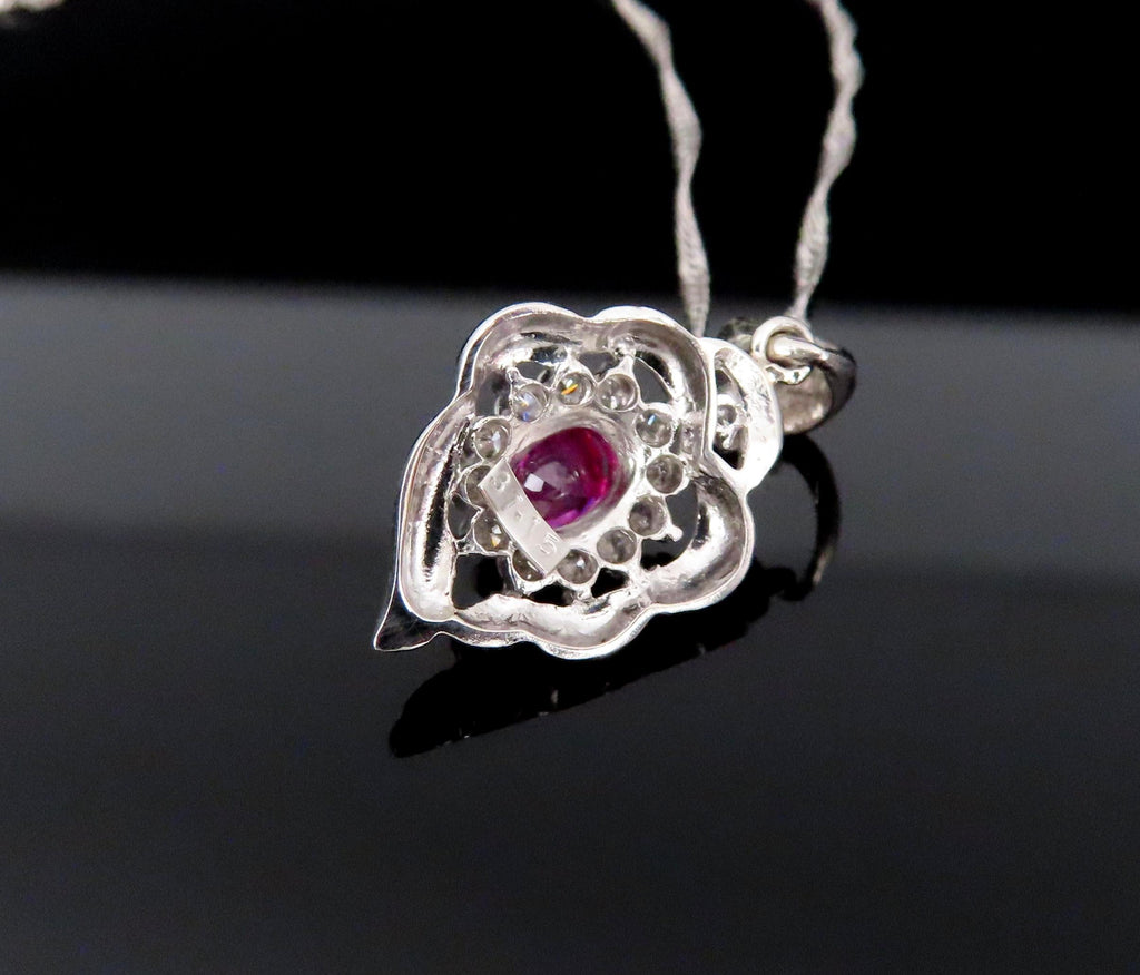 Vintage 0.37ct Intense Red Ruby & 0.15ct Diamond Platinum Necklace
