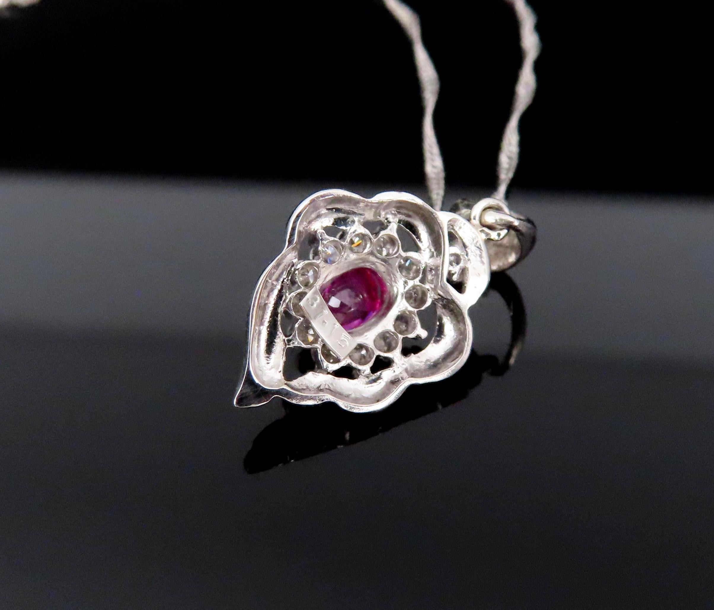 Vintage 0.37ct Intense Red Ruby & 0.15ct Diamond Platinum Necklace