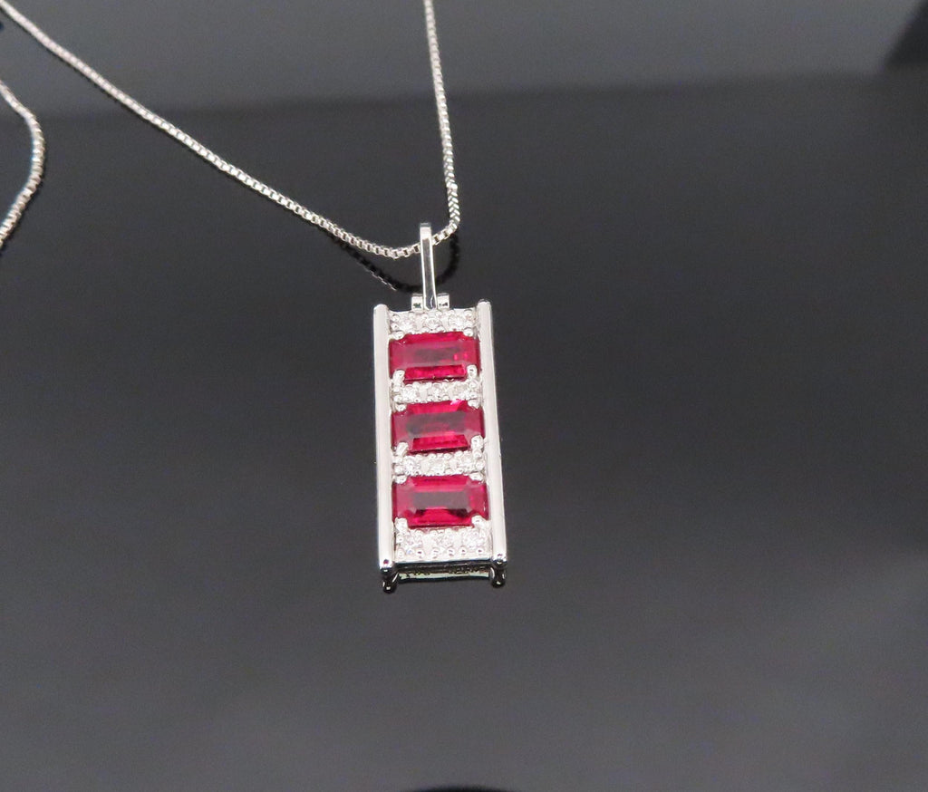 Vintage 1.08ct Intense Red Ruby & 0.10ct Diamond Platinum Bar Necklace