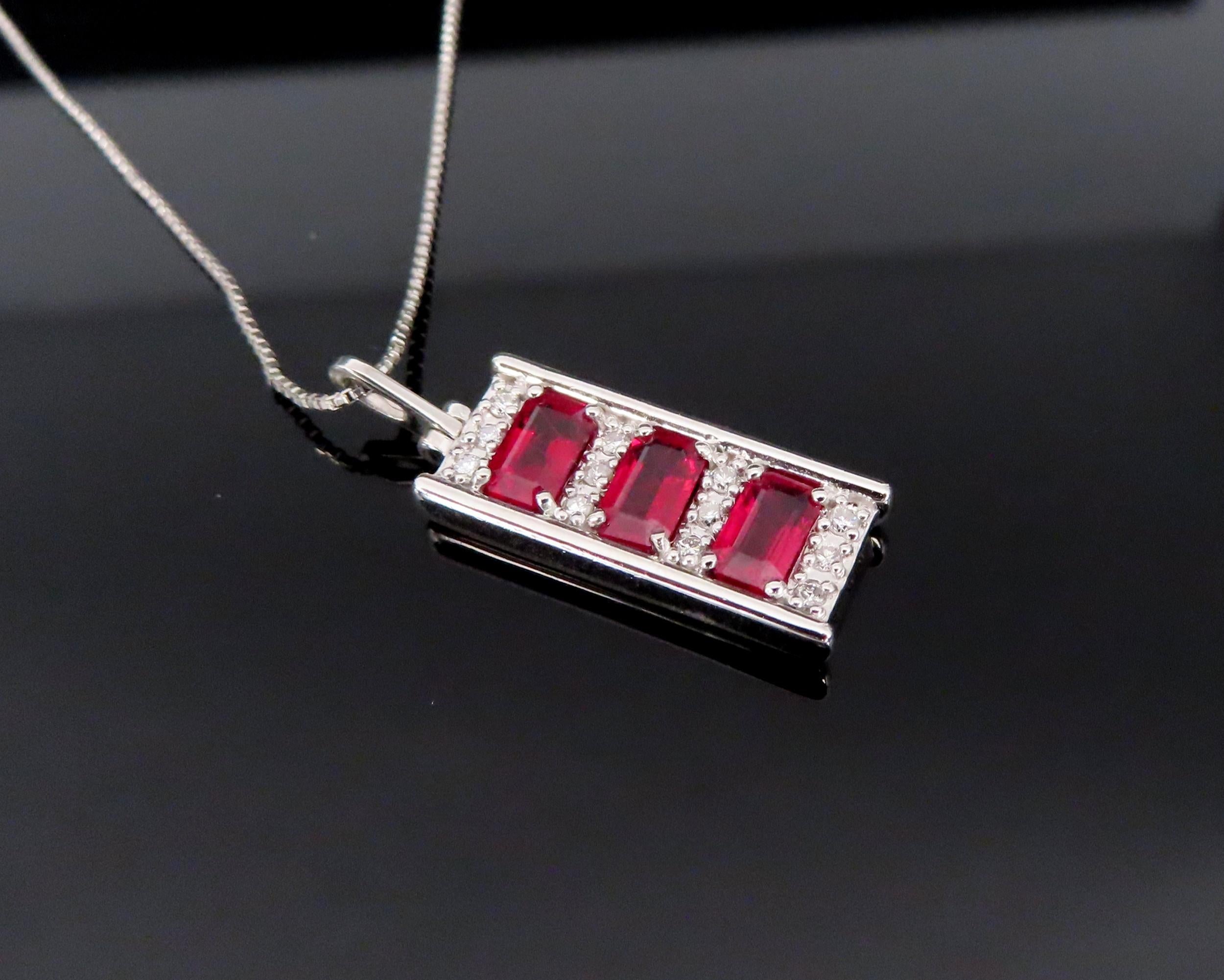 Vintage 1.08ct Intense Red Ruby & 0.10ct Diamond Platinum Bar Necklace