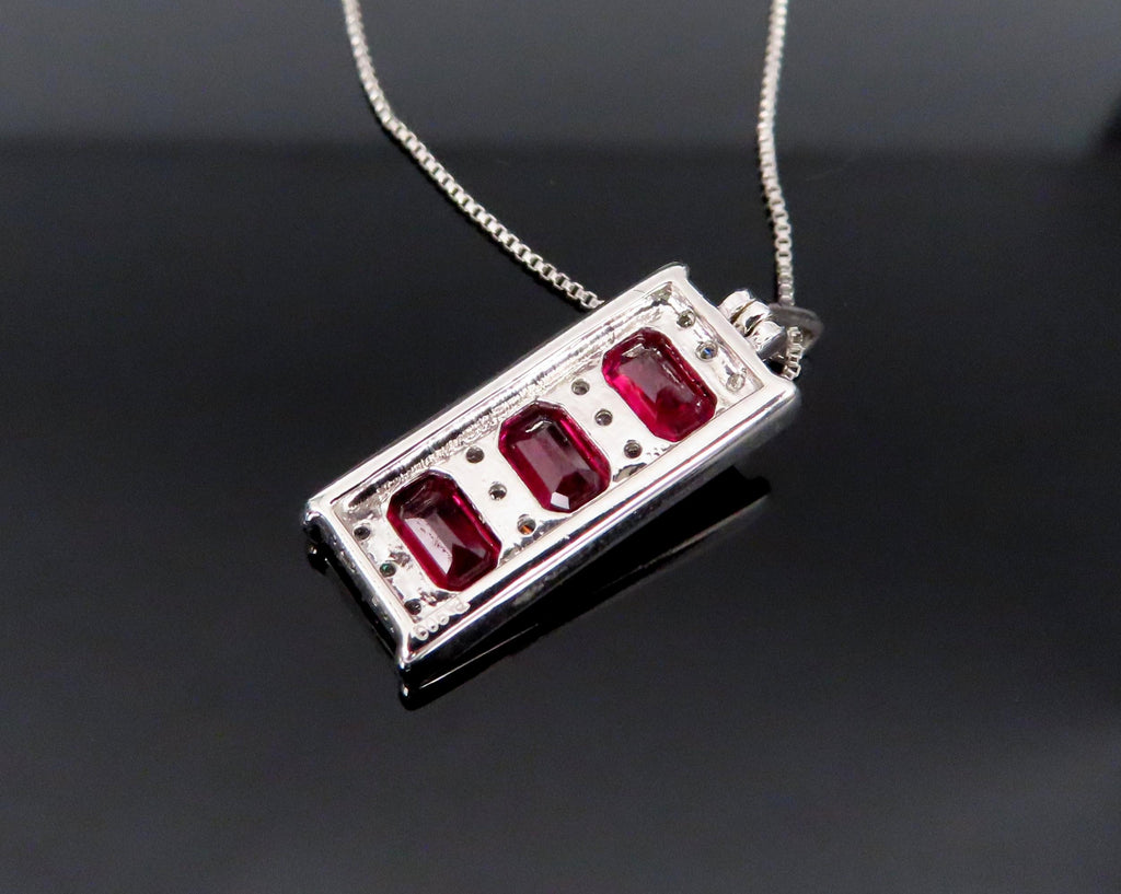 Vintage 1.08ct Intense Red Ruby & 0.10ct Diamond Platinum Bar Necklace