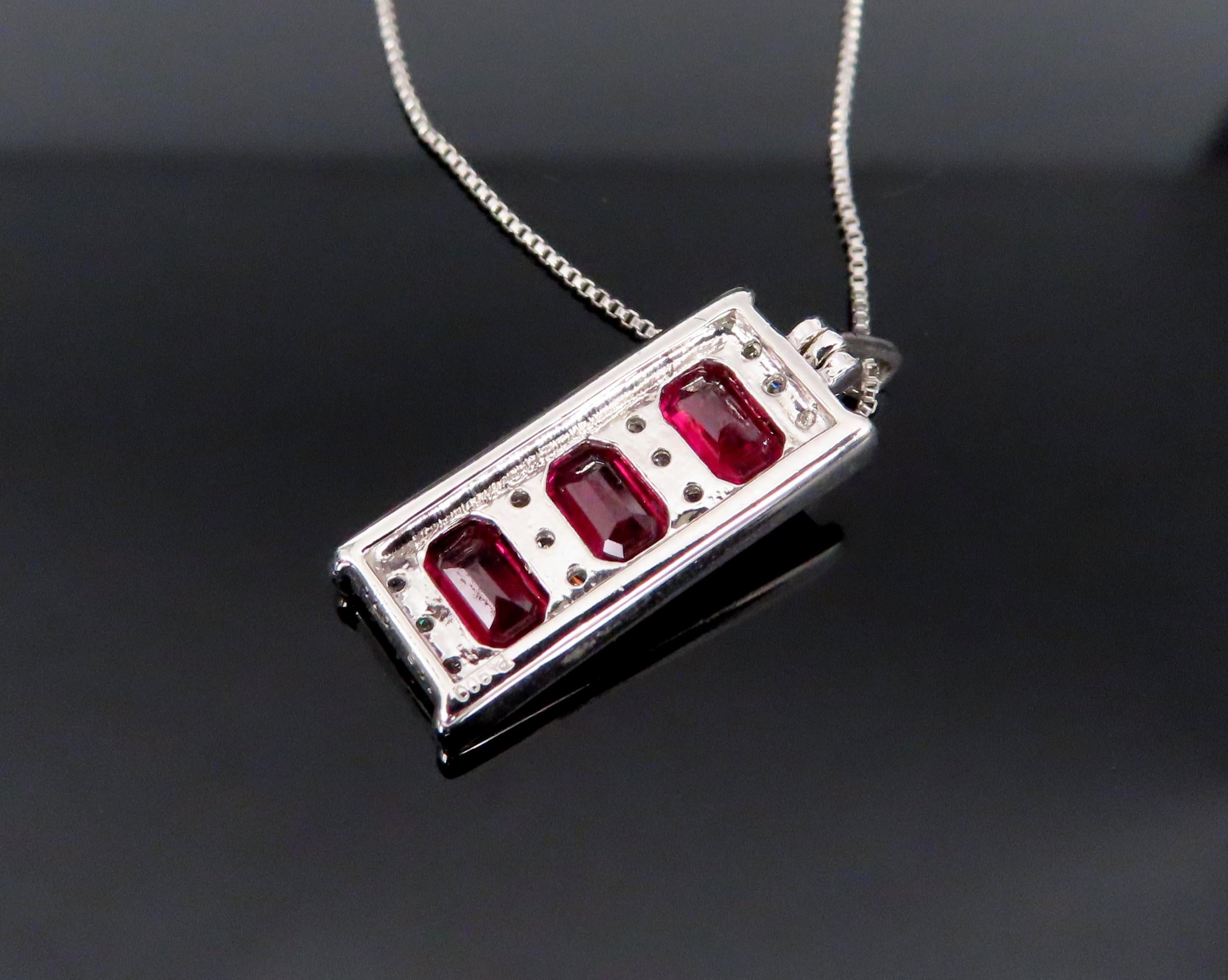 Vintage 1.08ct Intense Red Ruby & 0.10ct Diamond Platinum Bar Necklace