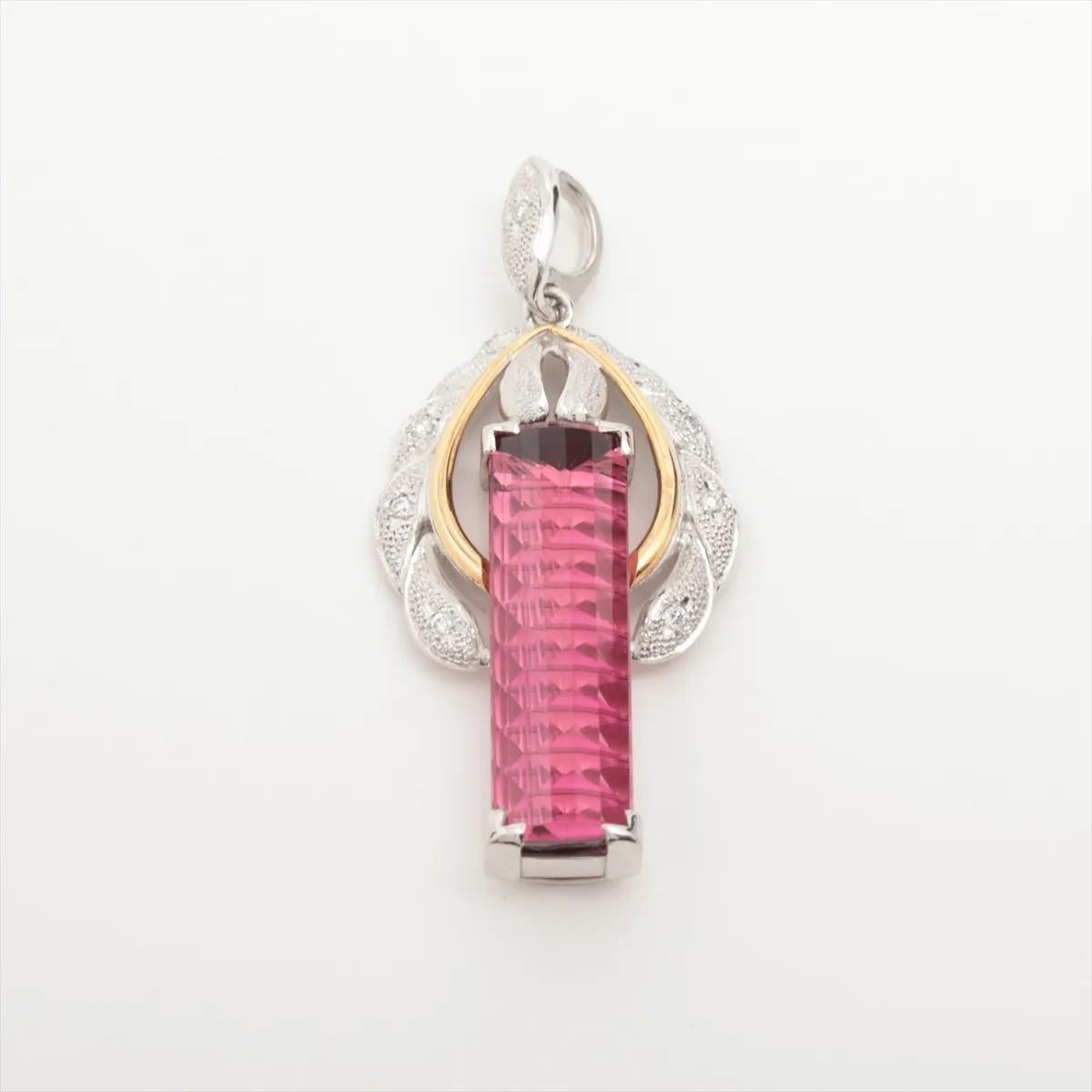 7.70ct Rubellite Tourmaline 0.06ct Diamond Platinum & 18K Yellow Gold Pendant