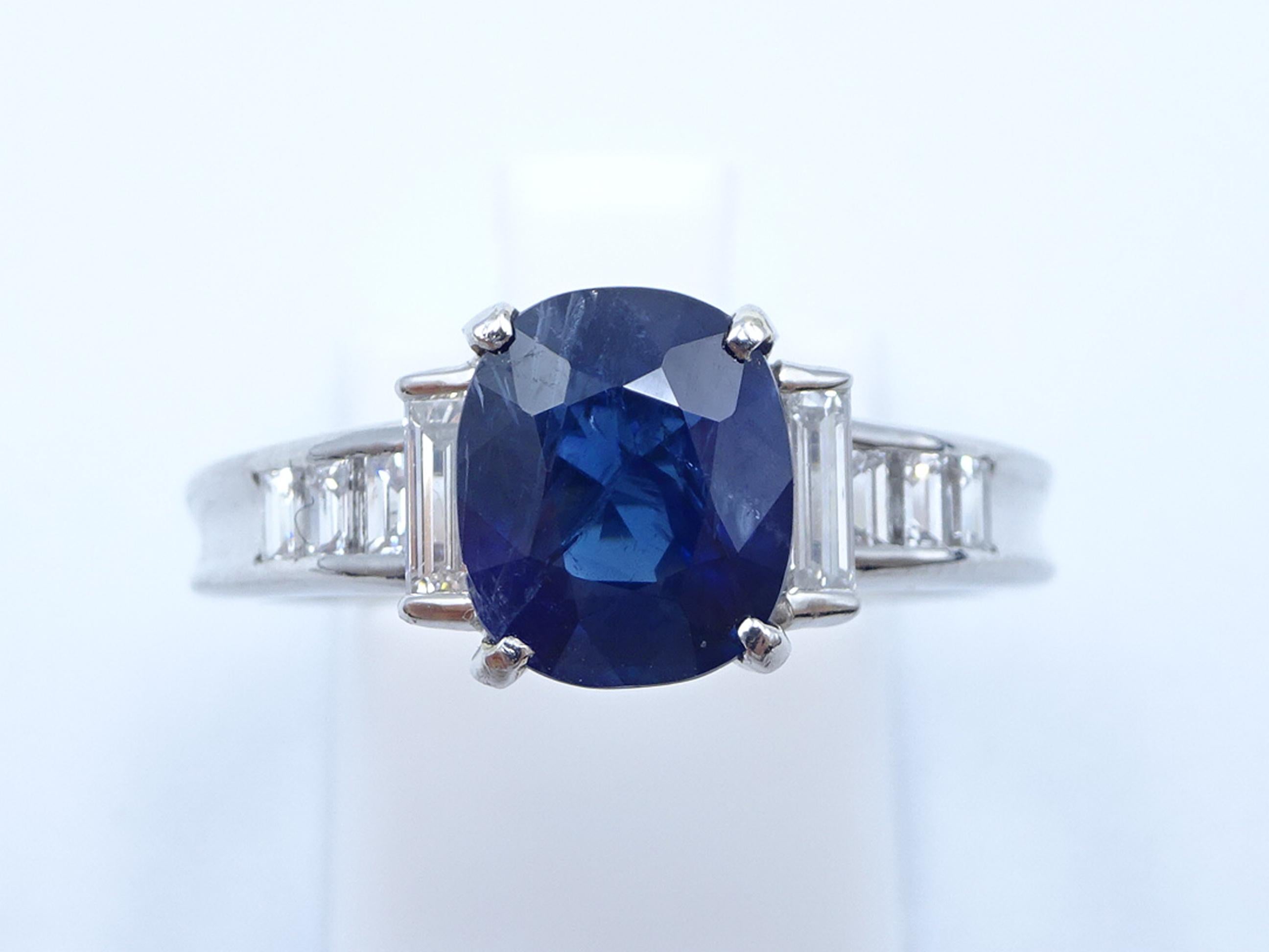1.89ct GIA Burma No Heat Blue Sapphire & 0.54ct Diamond Platinum Ring Size 7.5