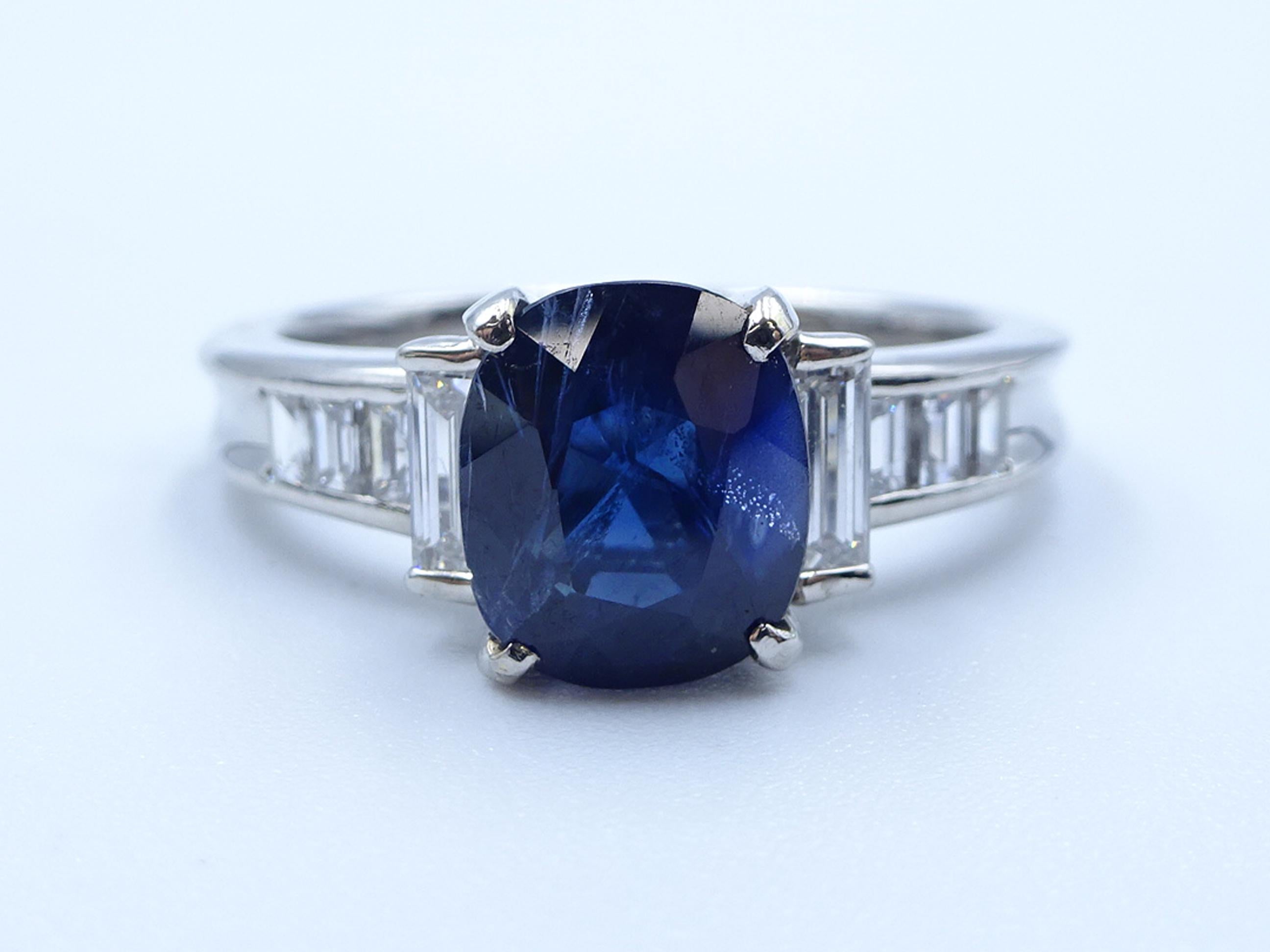 1.89ct GIA Burma No Heat Blue Sapphire & 0.54ct Diamond Platinum Ring Size 7.5