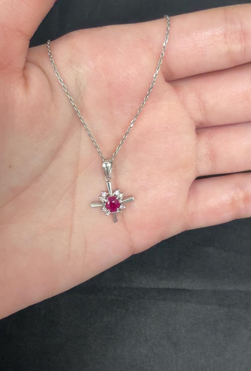 Fine 0.35ct Intense Red Ruby & 0.16ct Diamond Platinum Cross Necklace