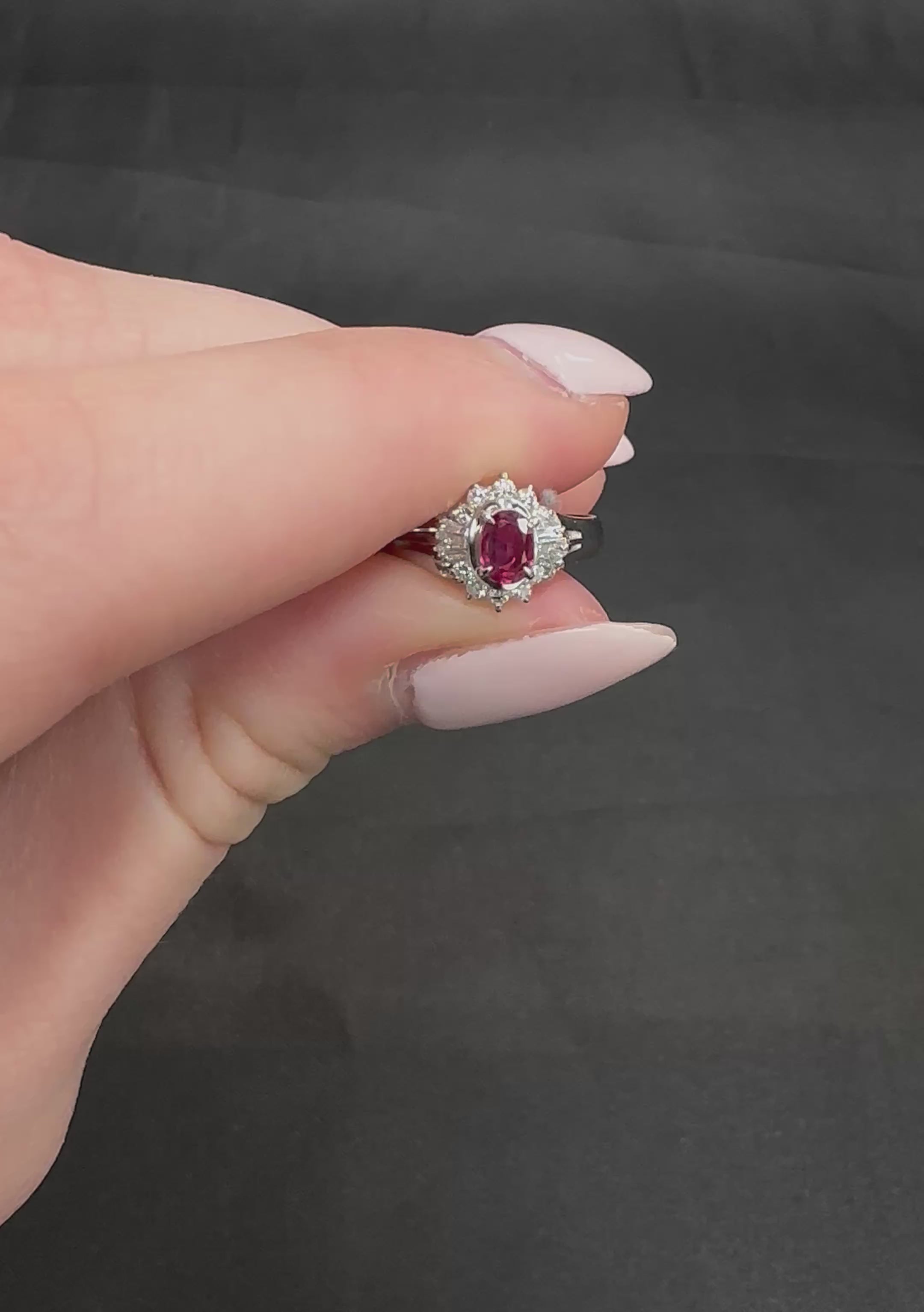 Vintage 0.30ct Intense Red Ruby & 0.24ct Diamond Platinum Ring Size 8, 3.71g