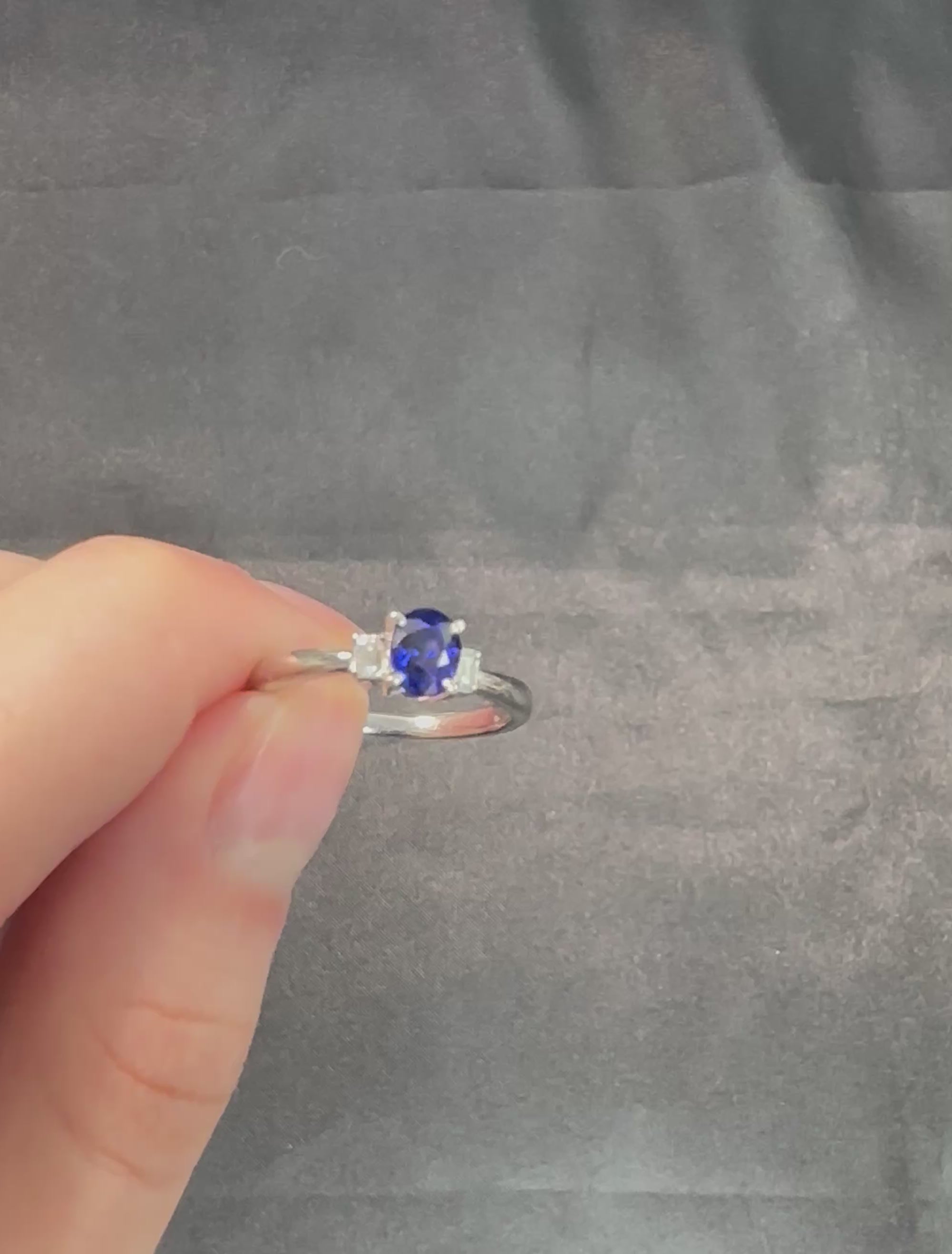 1.06ct GIA Royal Blue Sapphire 0.12ct Diamond Platinum Ring Size 7.25