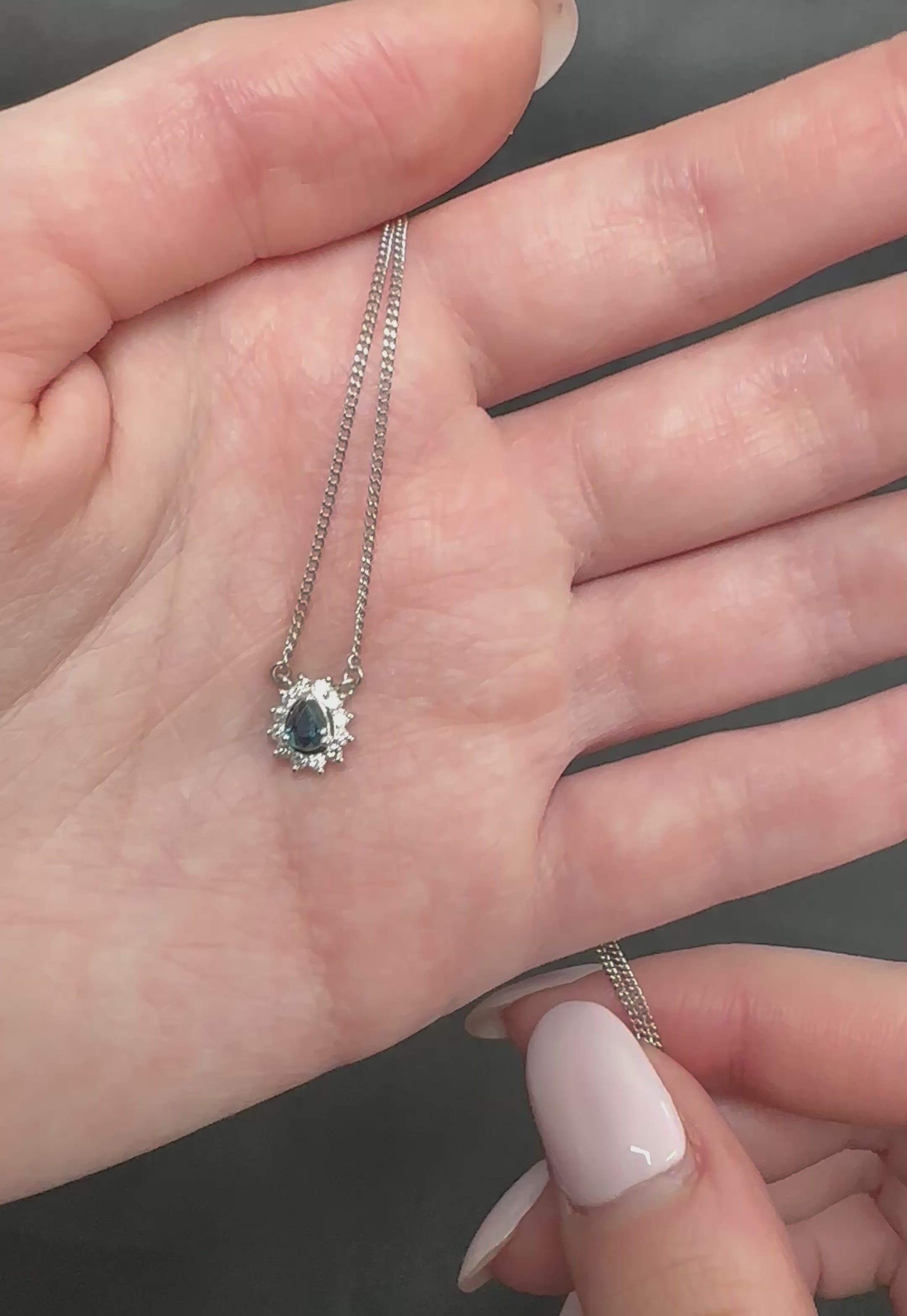 0.41ct Blue Green Sapphire & 0.20ct Diamond 16 inch Platinum Necklace, 4.37g