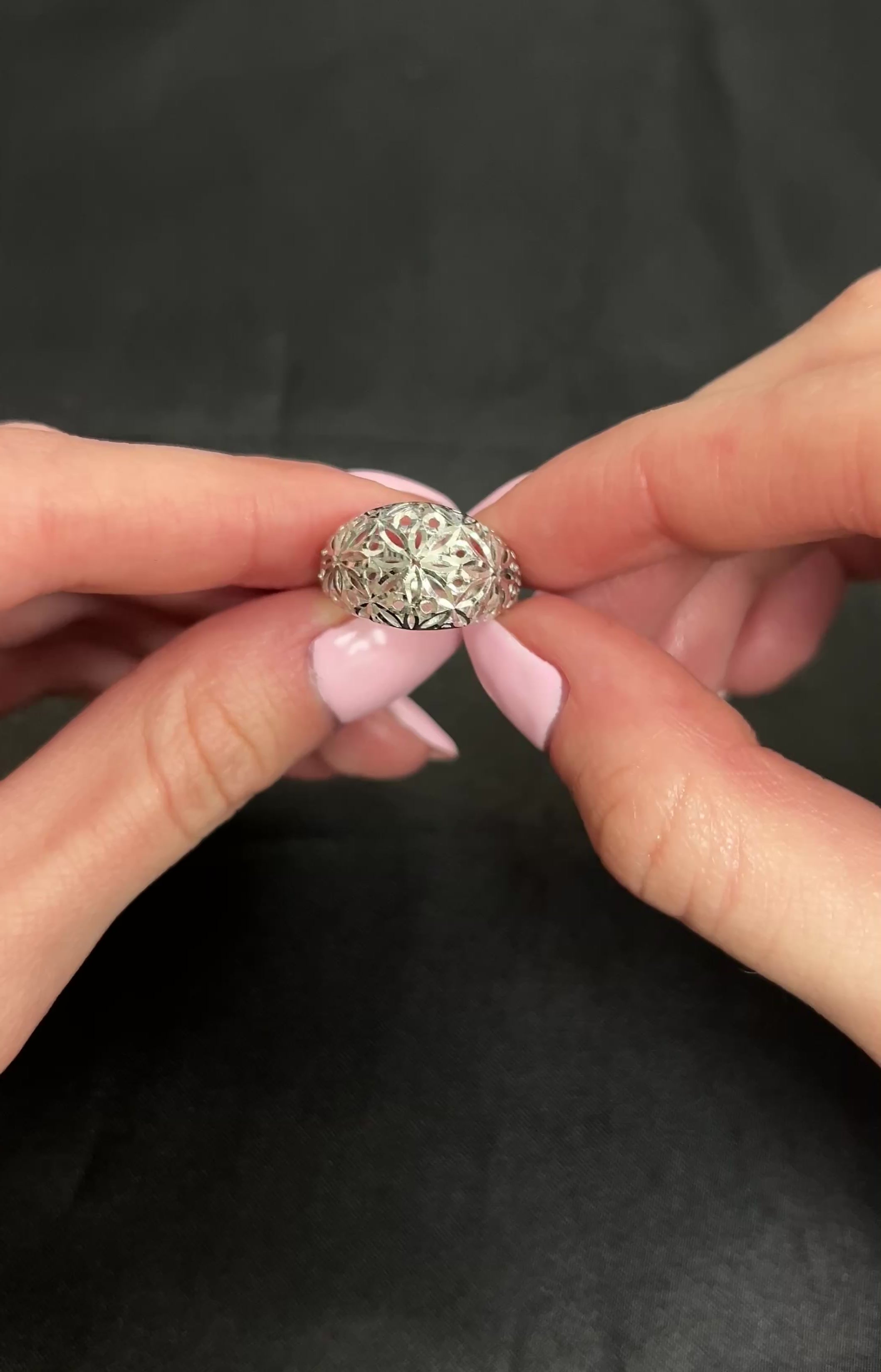 Unique Handmade Solid Platinum Decorated Dome Ring Size 6.75, 4.0g
