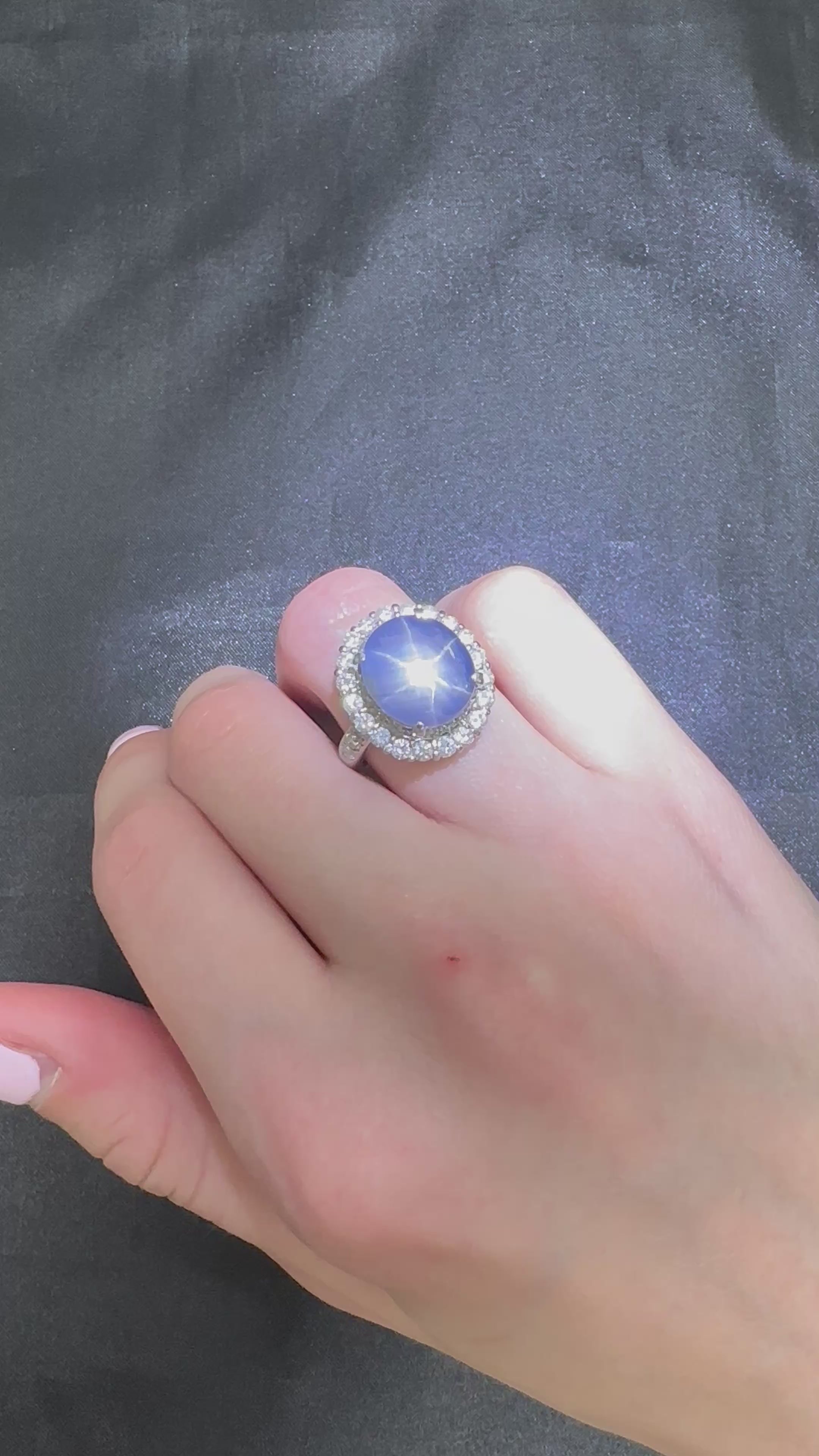 Vintage 11.12ct Natural Star Sapphire & 1.24ct Diamond Platinum Ring Size 7.5