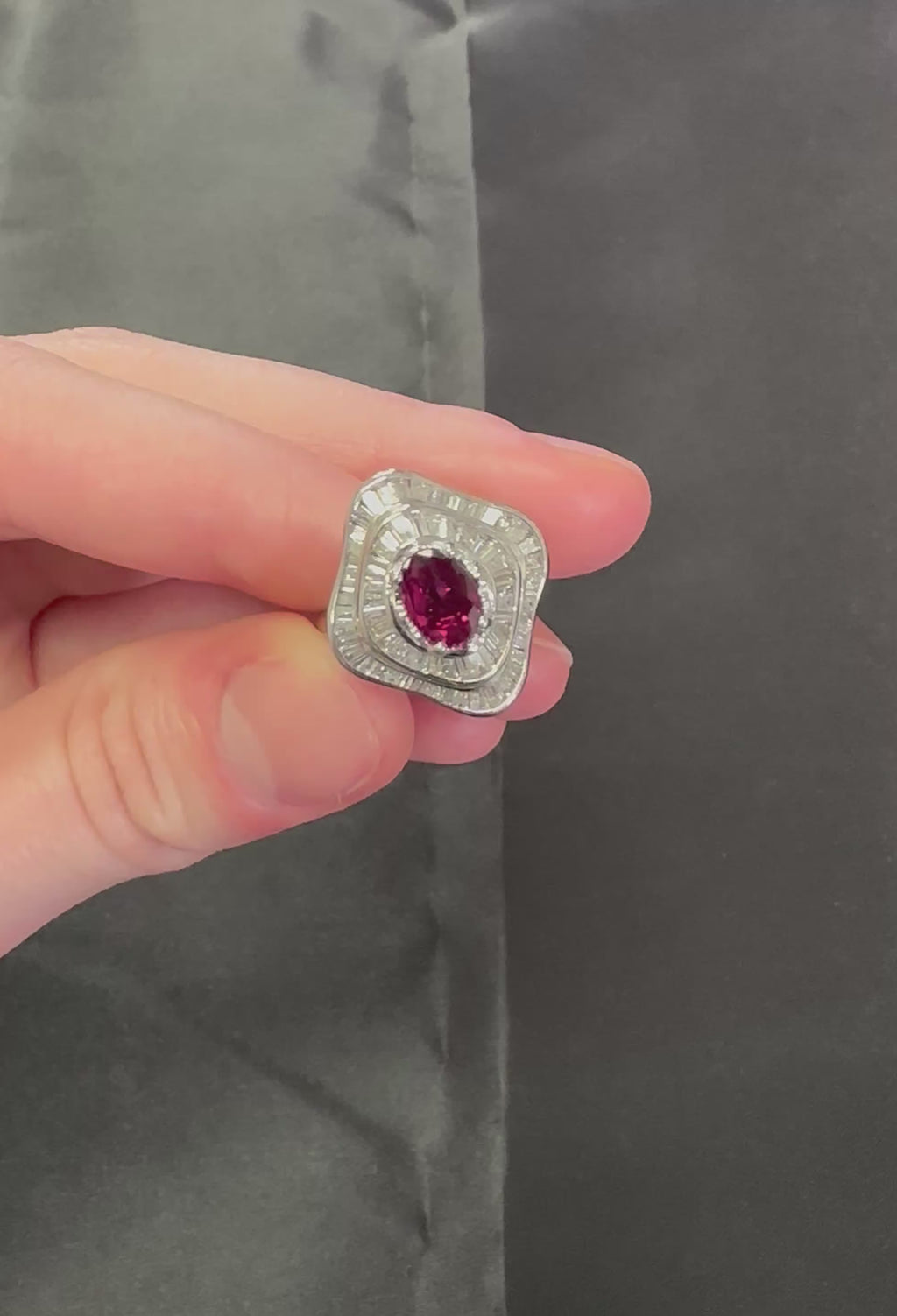 1.38ct GIA Thai No Heat Ruby & 1.43ct Diamond Platinum Cocktail Ring, Size 6.5