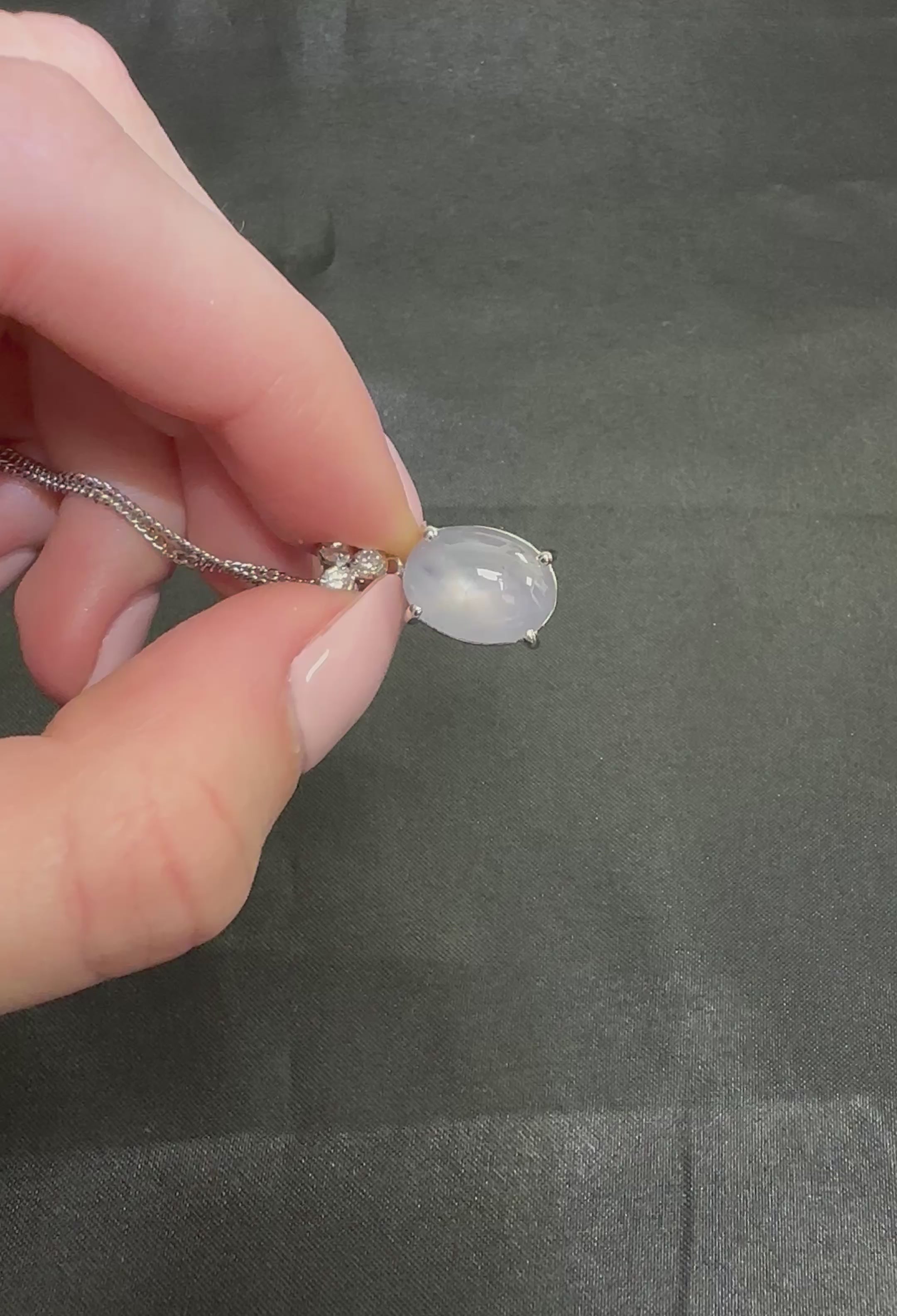 Vintage 11.33ct Natural Star Sapphire 0.19ct Diamond Platinum 15.5 Inch Necklace