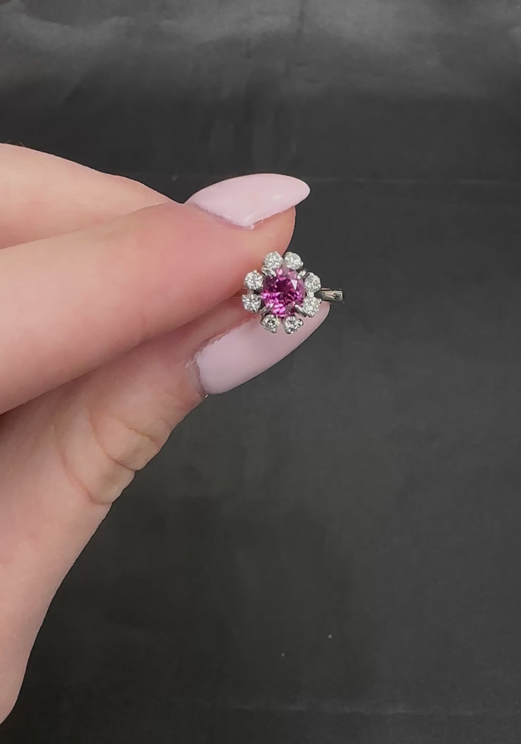 Fine 0.67ct Vivid Pink Sapphire & 0.20ct Diamond Platinum Halo Ring Size 5