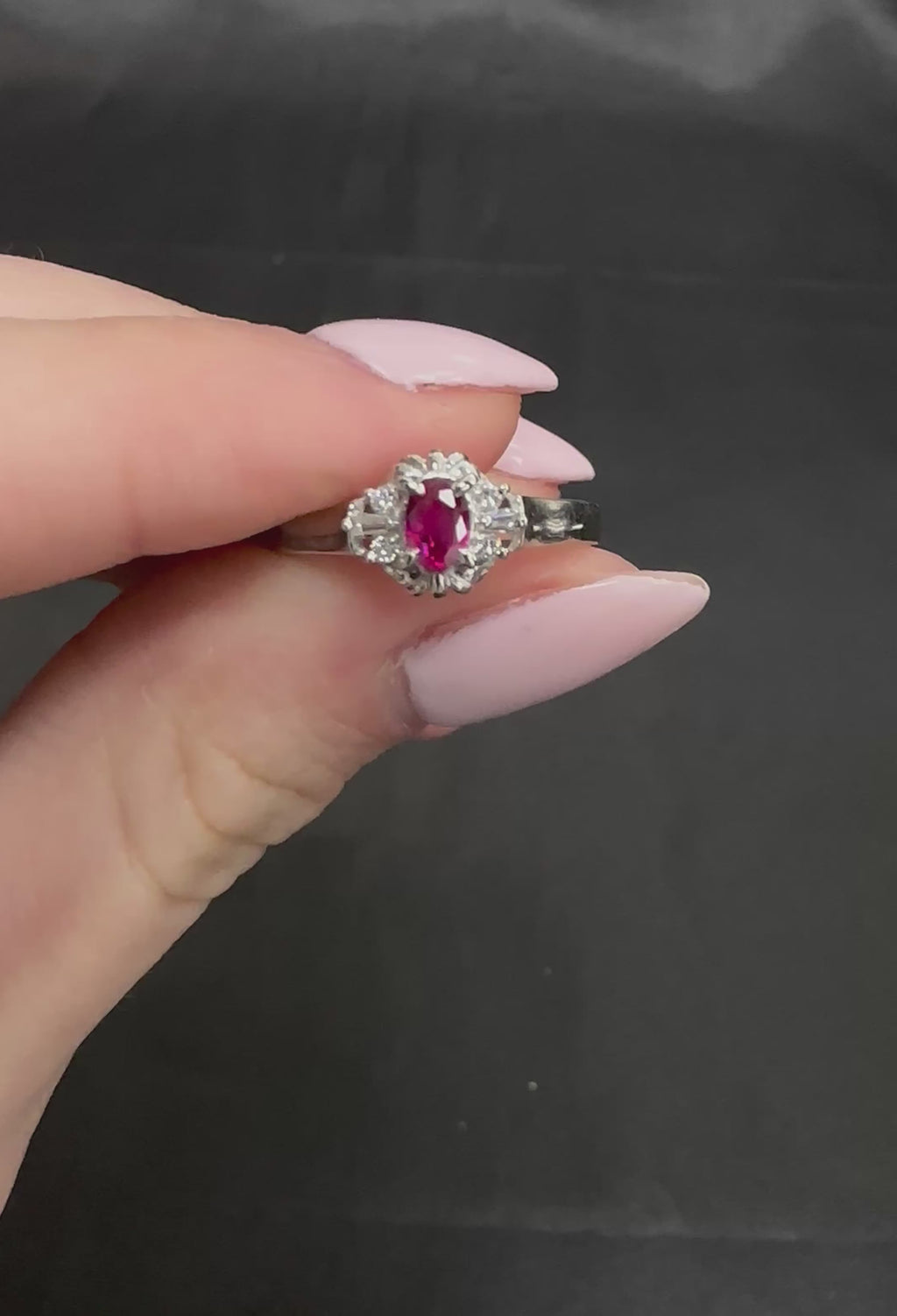 0.22ct Natural Intense Red Ruby & 0.07ct Diamond Platinum Ring Size 7.5, 3.18g