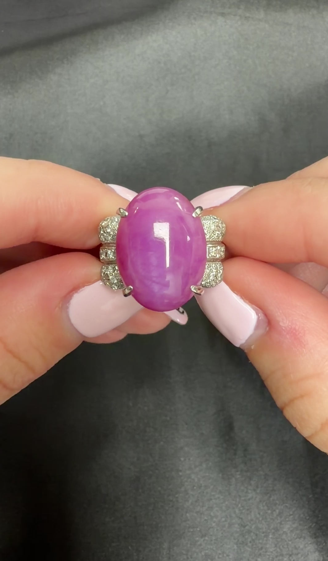 Rare 21.42ct Natural Pink Star Sapphire & 0.32ct Diamond Platinum Ring, Size 8.5