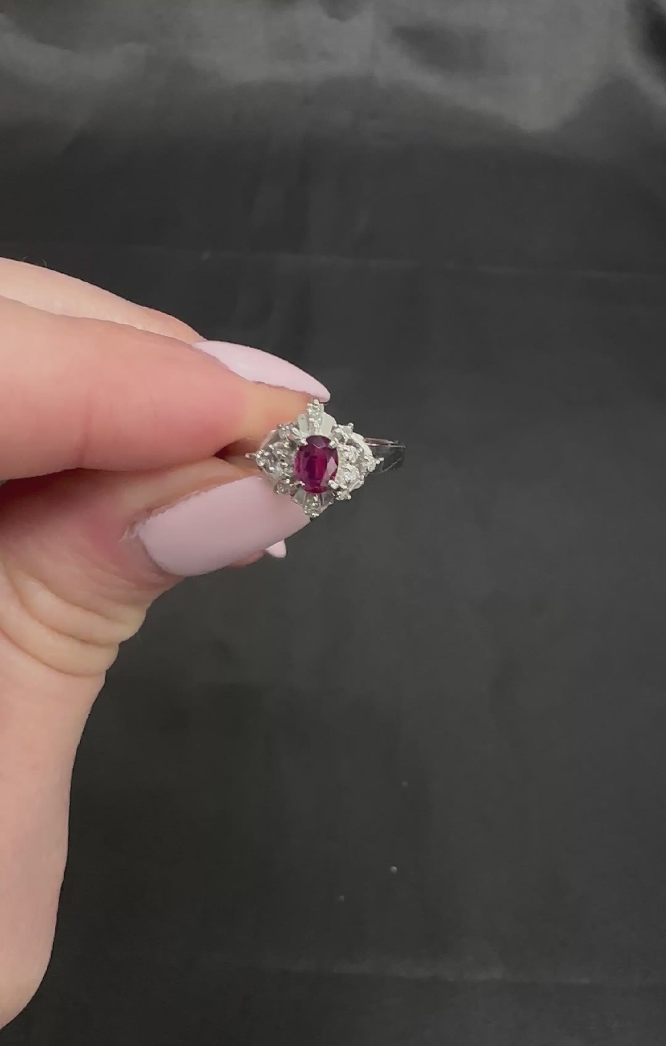 Vintage 0.29ct Natural Intense Red Ruby & 0.14ct Diamond Platinum Ring Size 4.5