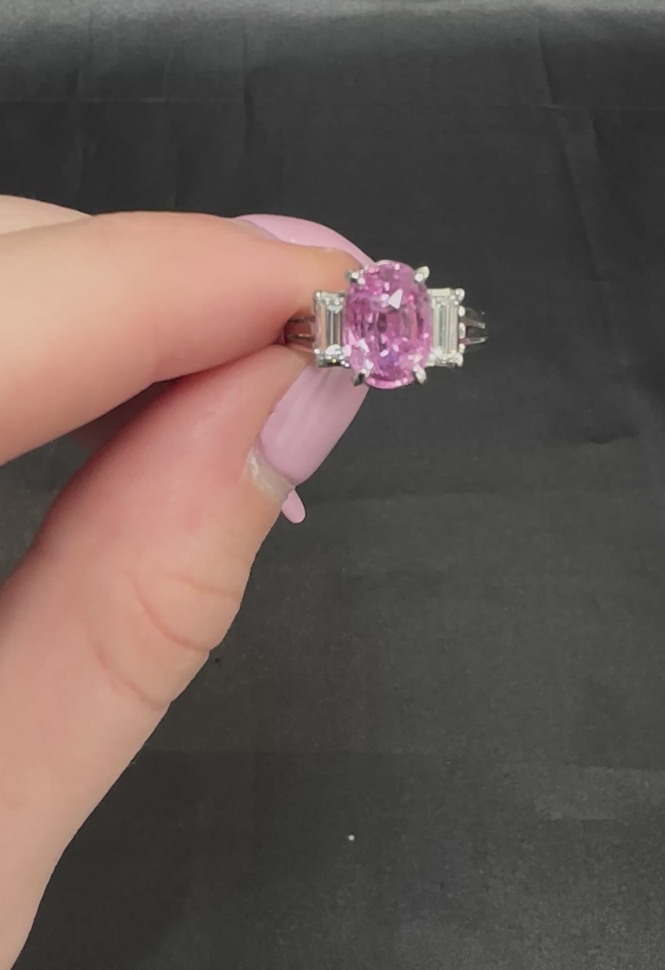 Rare 2.10ct GIA Certified Pink Sapphire 0.40ct Diamond Platinum Ring Size 5