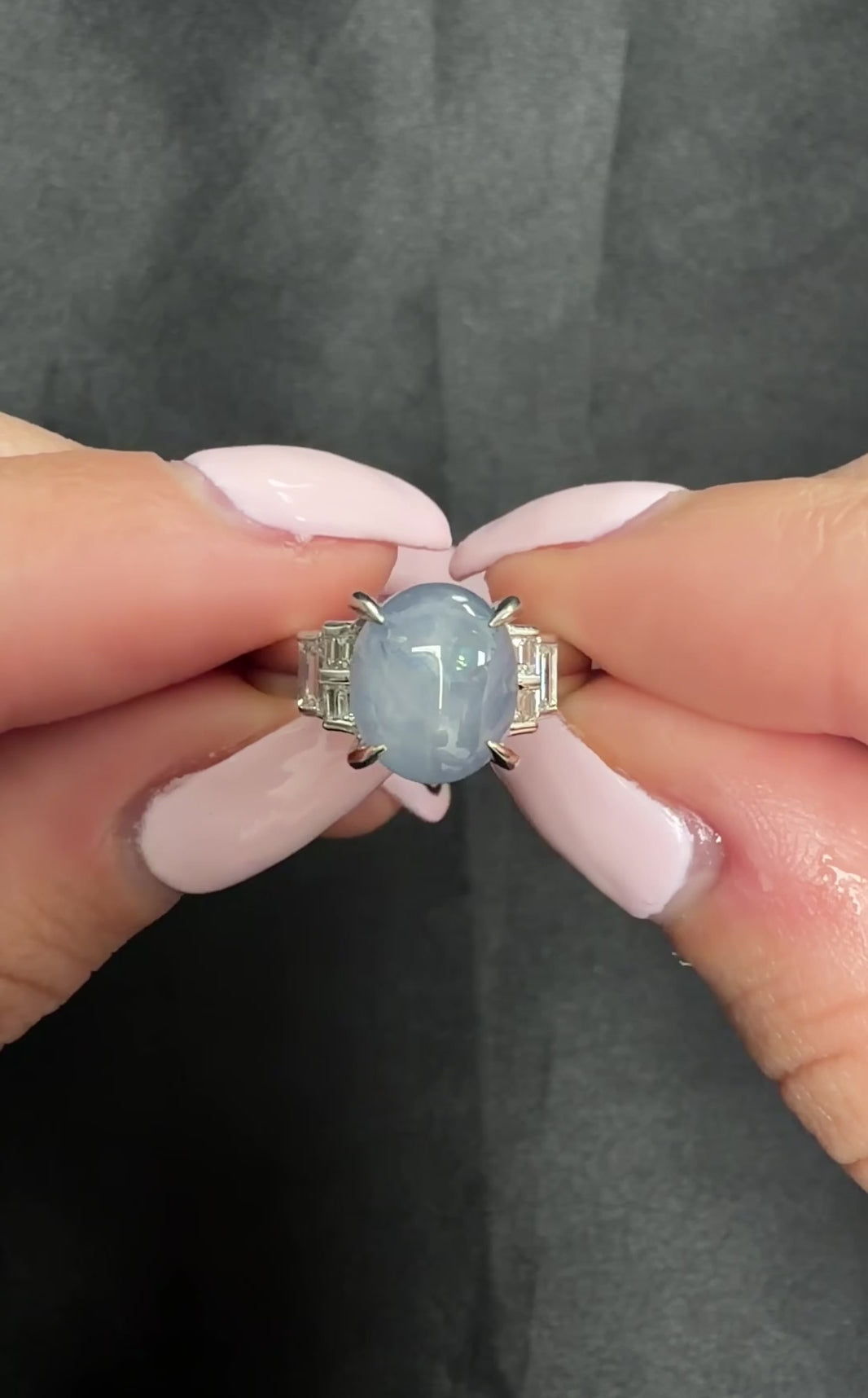Fine 4.87ct Natural Blue Star Sapphire & 0.32ct Diamond Platinum Ring, Size 6.5