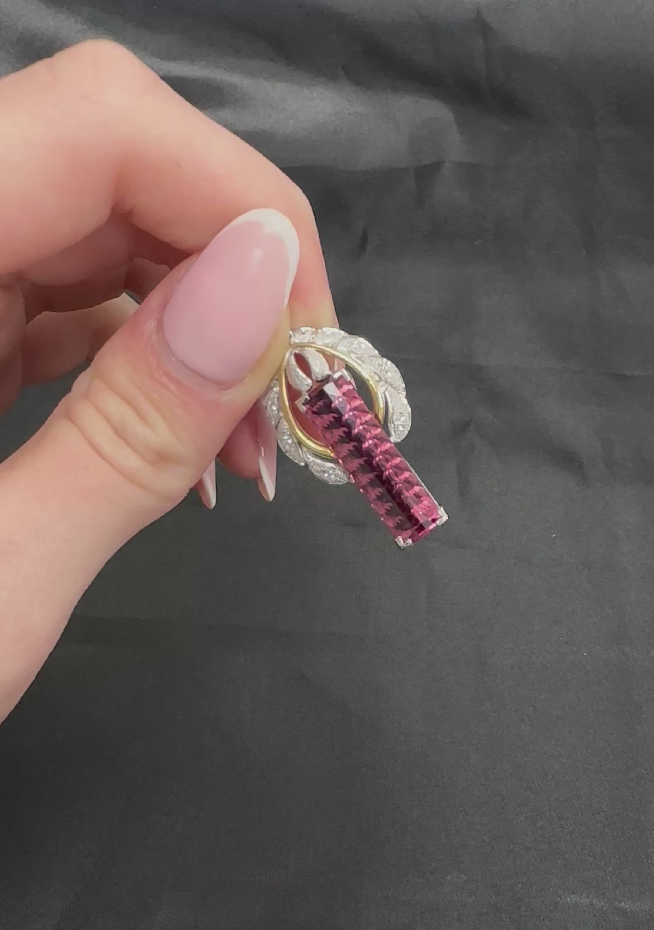 7.70ct Rubellite Tourmaline 0.06ct Diamond Platinum & 18K Yellow Gold Pendant