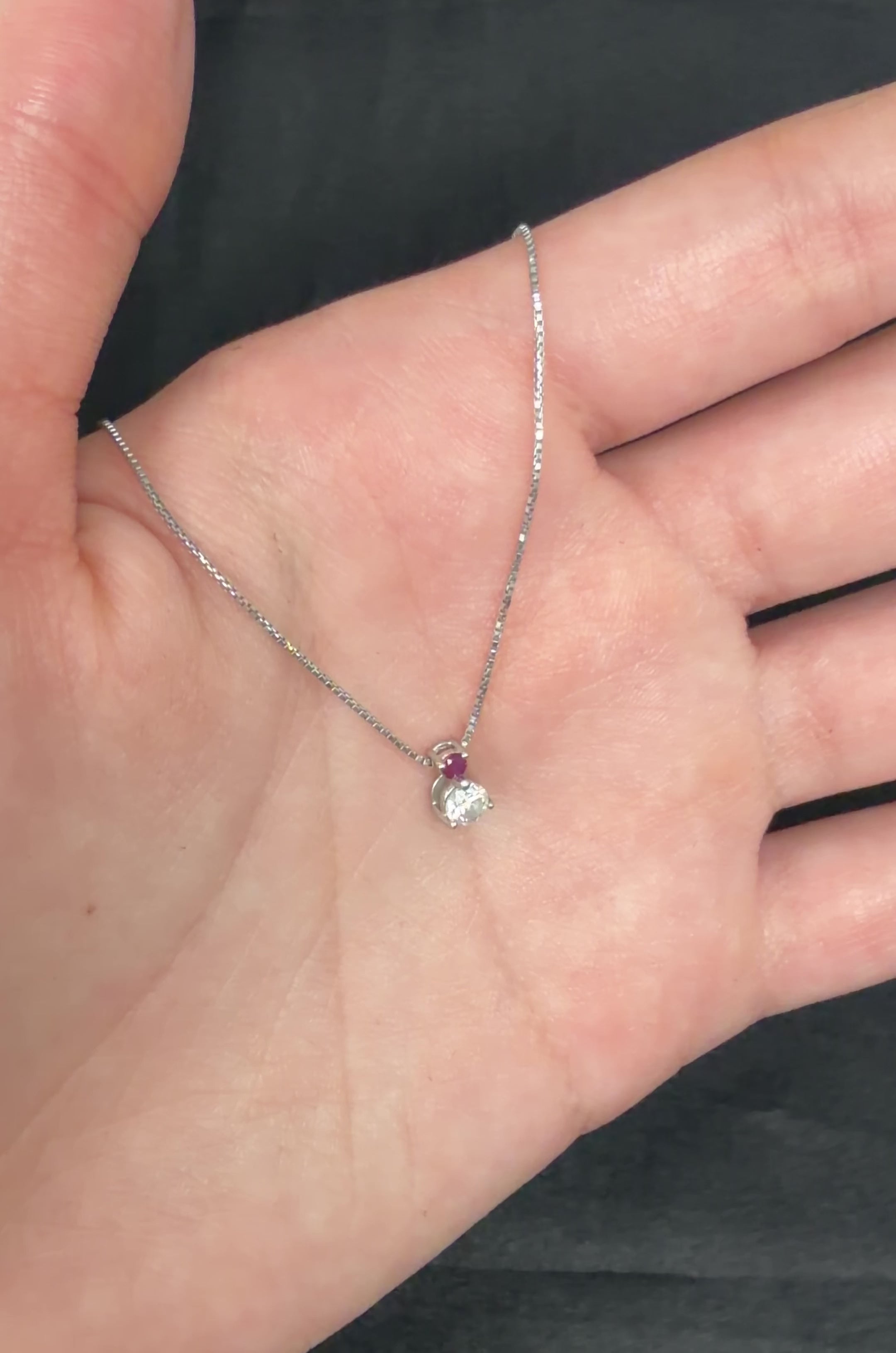 Fine 0.28ct Natural Diamond & 0.05ct Ruby Platinum Necklace