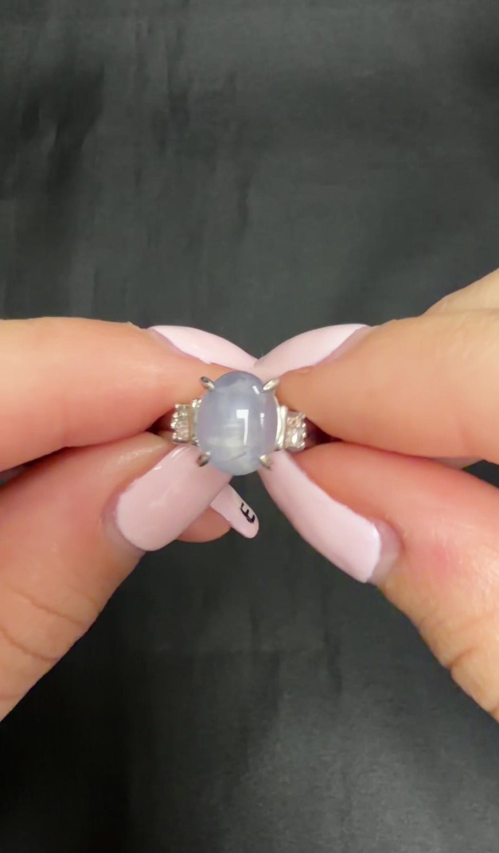 Fine 6.05ct Natural Star Sapphire& 0.15ct Diamond Platinum Ring, Size 6.75