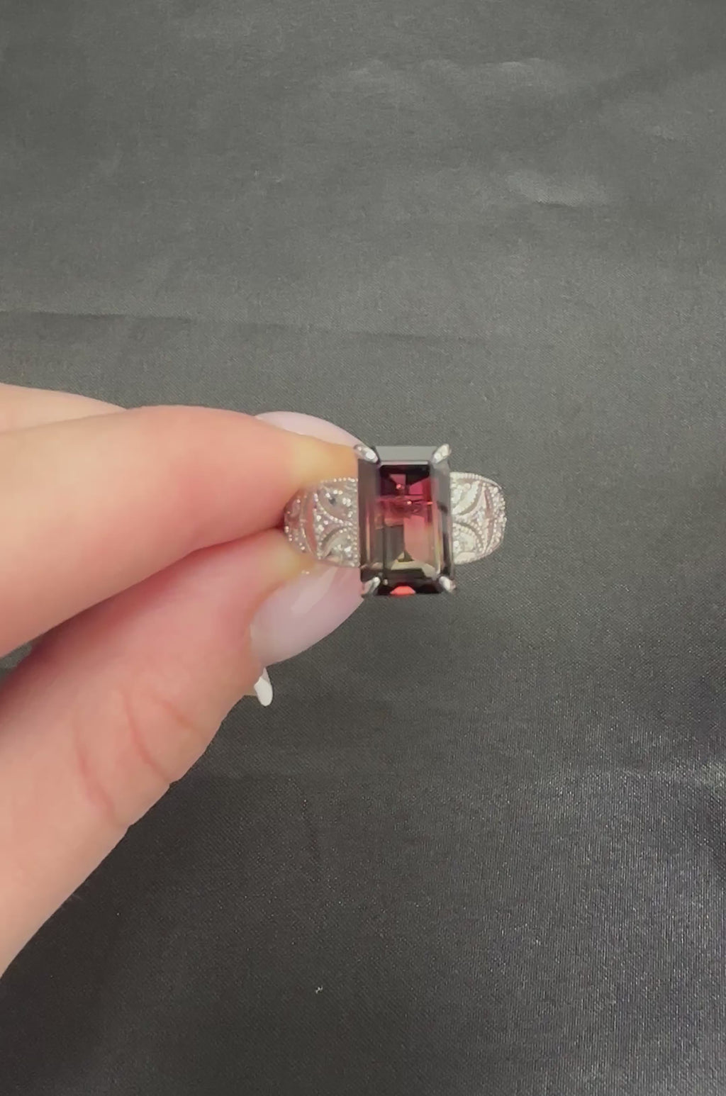 7.16ct Intense Watermelon Tourmaline & 0.15ct Diamond Platinum Ring, Size 7