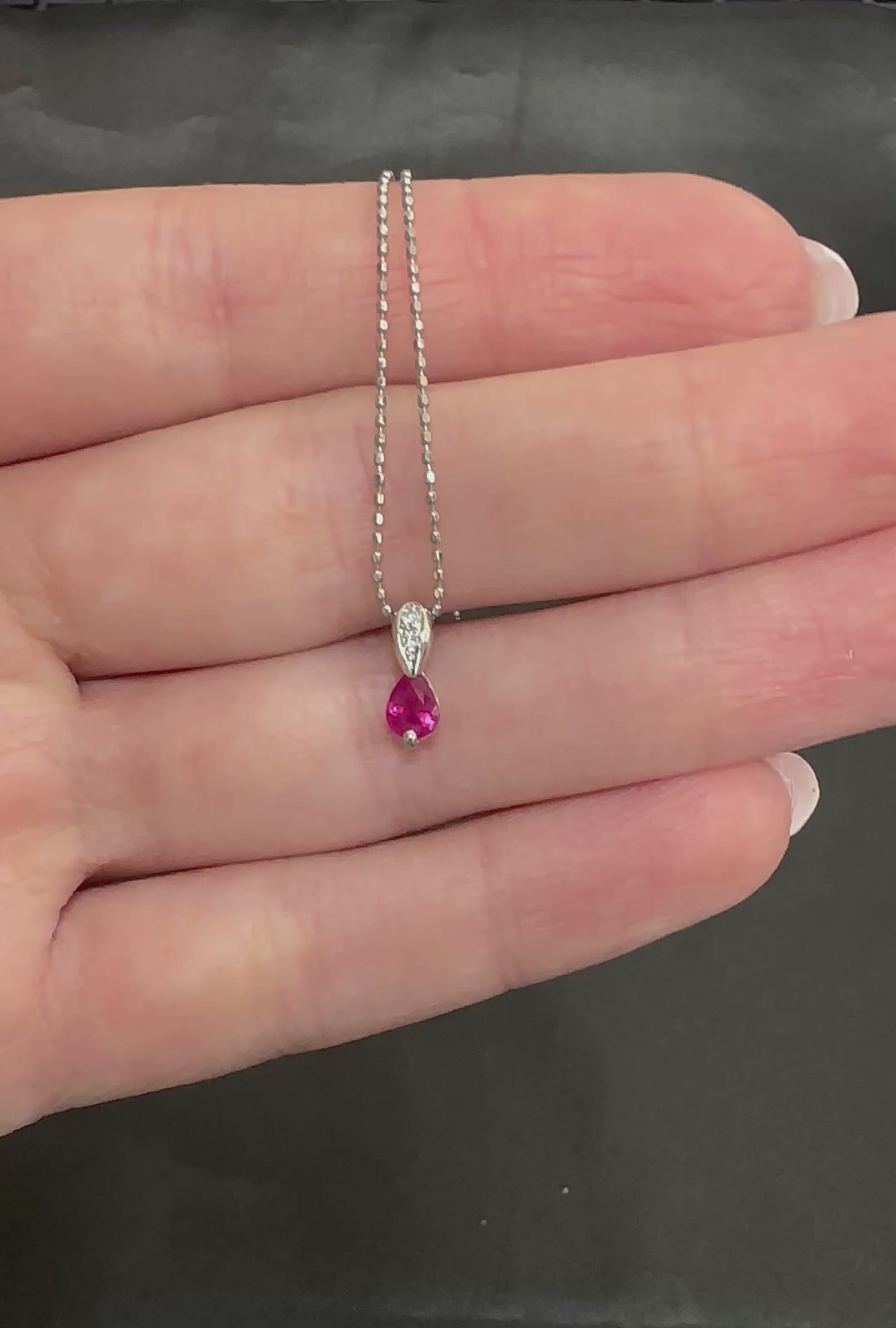 Vintage 0.25ct Ruby & 0.04ct Diamond 16 Inch Ball Chain Platinum Necklace, 2.22g