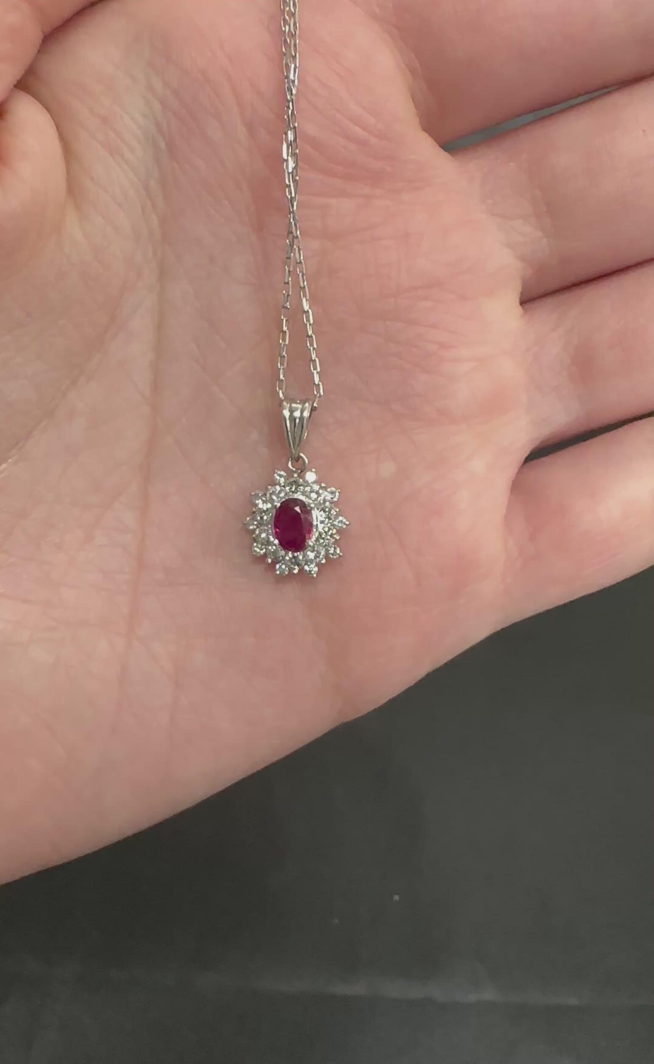 Fine 0.30ct Intense Red Ruby & 0.45ct Diamond 16 Inch Platinum Necklace 3.21g