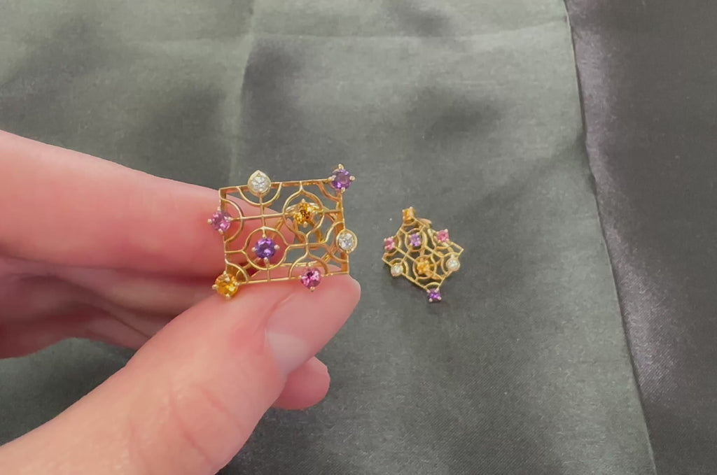 Mikimoto 0.14ct Diamond 0.60ct Multi Color Sapphire 18K Yellow Gold Earrings